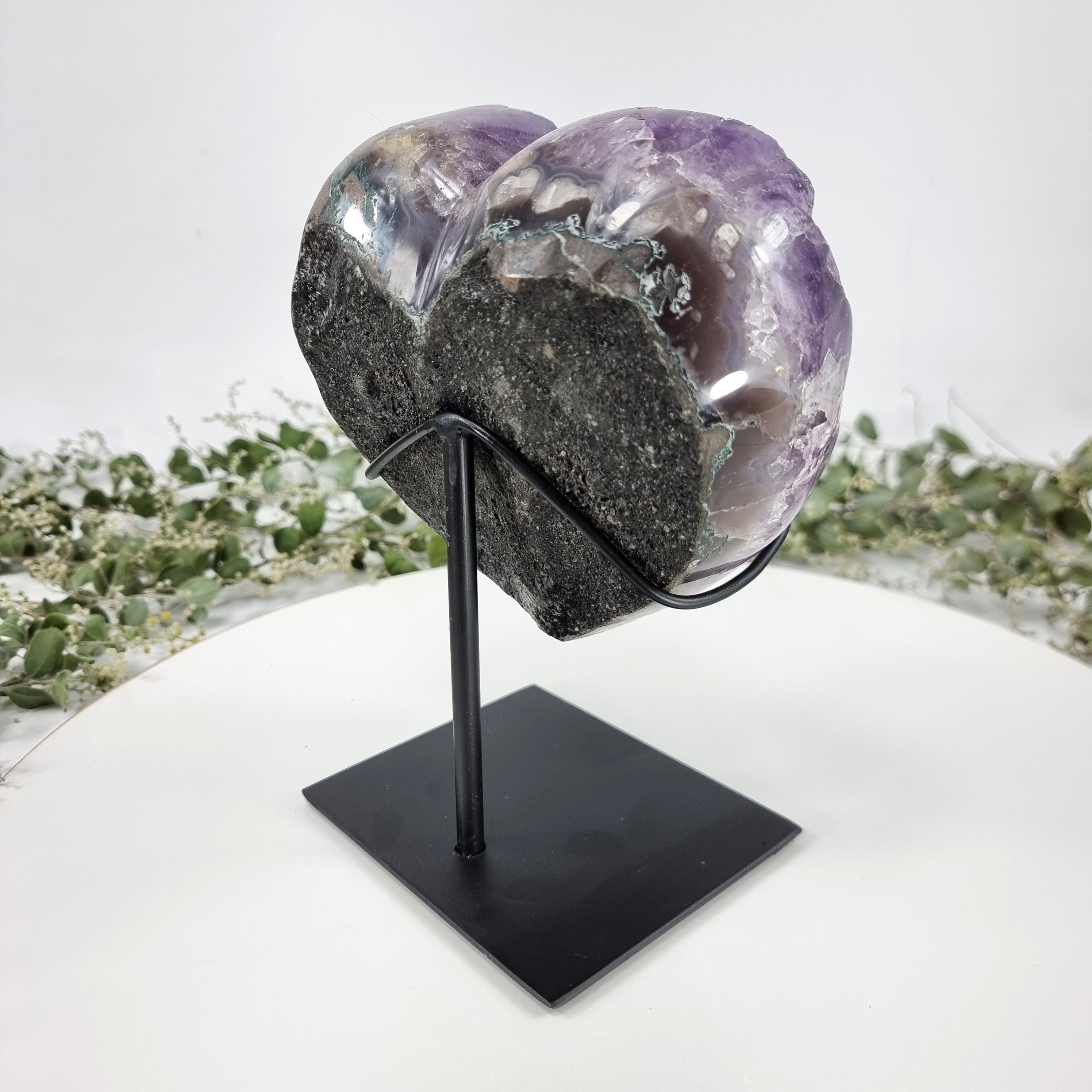 Amethyst Heart Geode, Extra Quality, metal stand, 5.18 lbs & 7.87