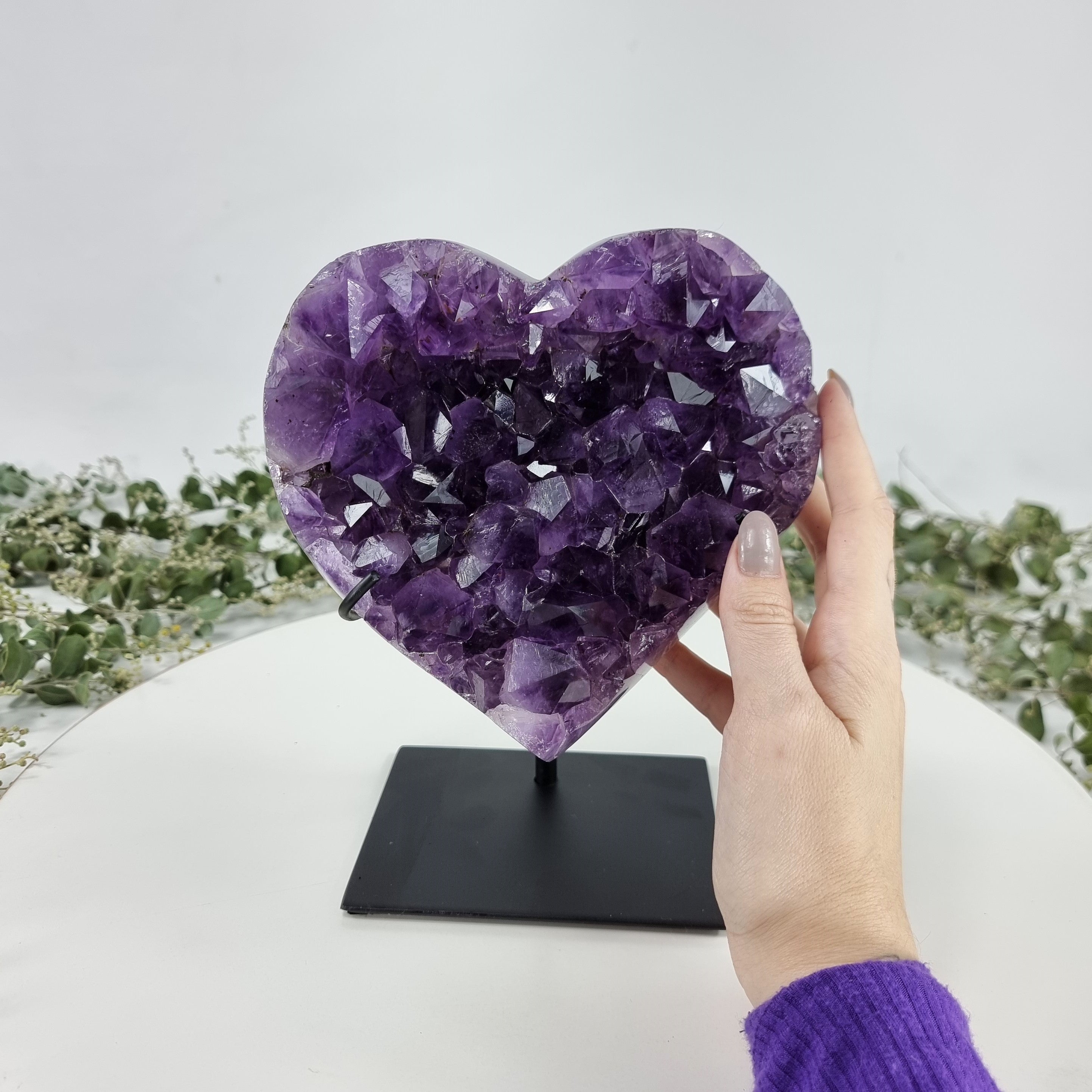 Amethyst Heart Geode, Extra Quality, metal stand, 5.18 lbs & 7.87" Tall #by Brcrystals