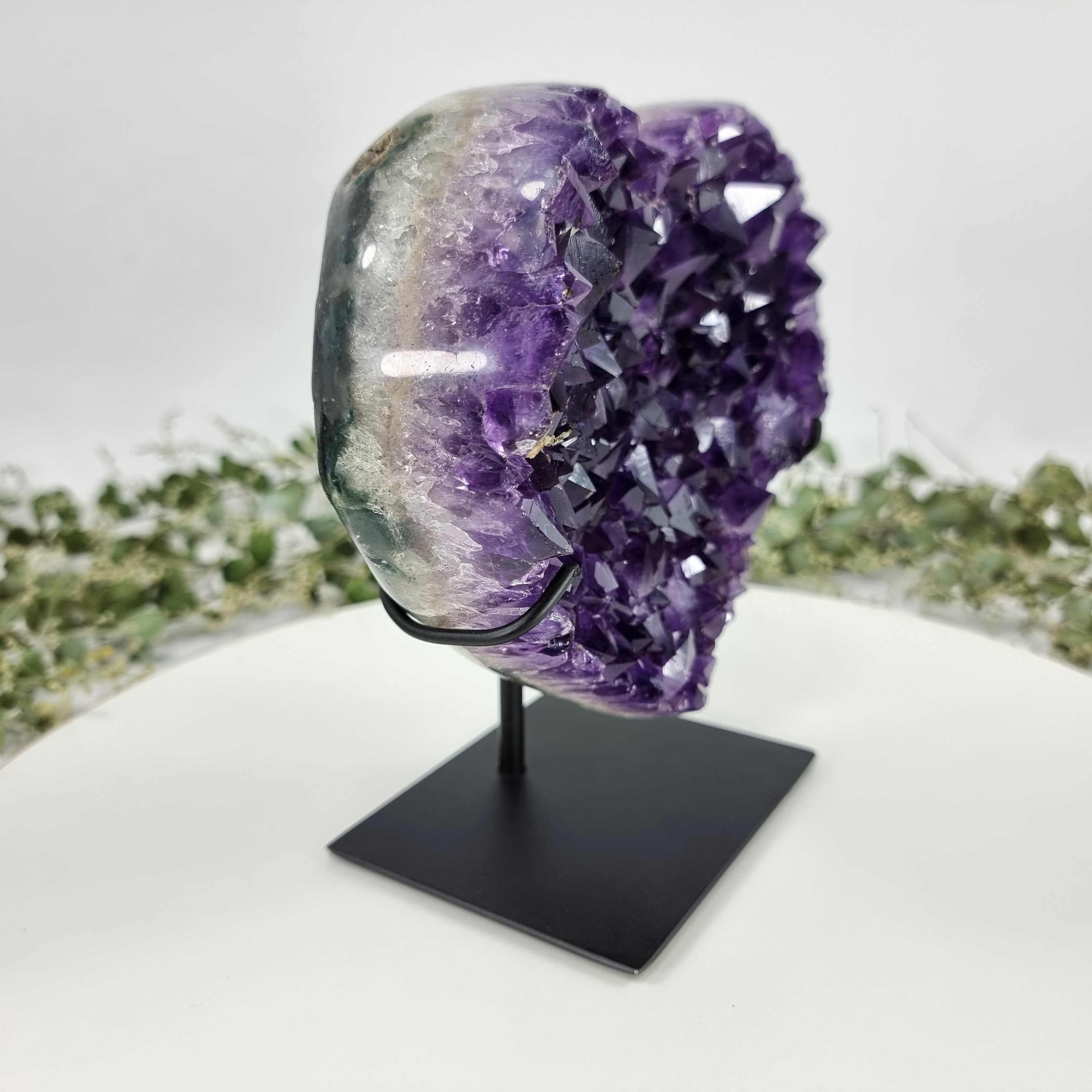 Amethyst Heart Geode, Extra Quality, metal stand, 6.7 lbs & 7.87" Tall #by Brcrystals