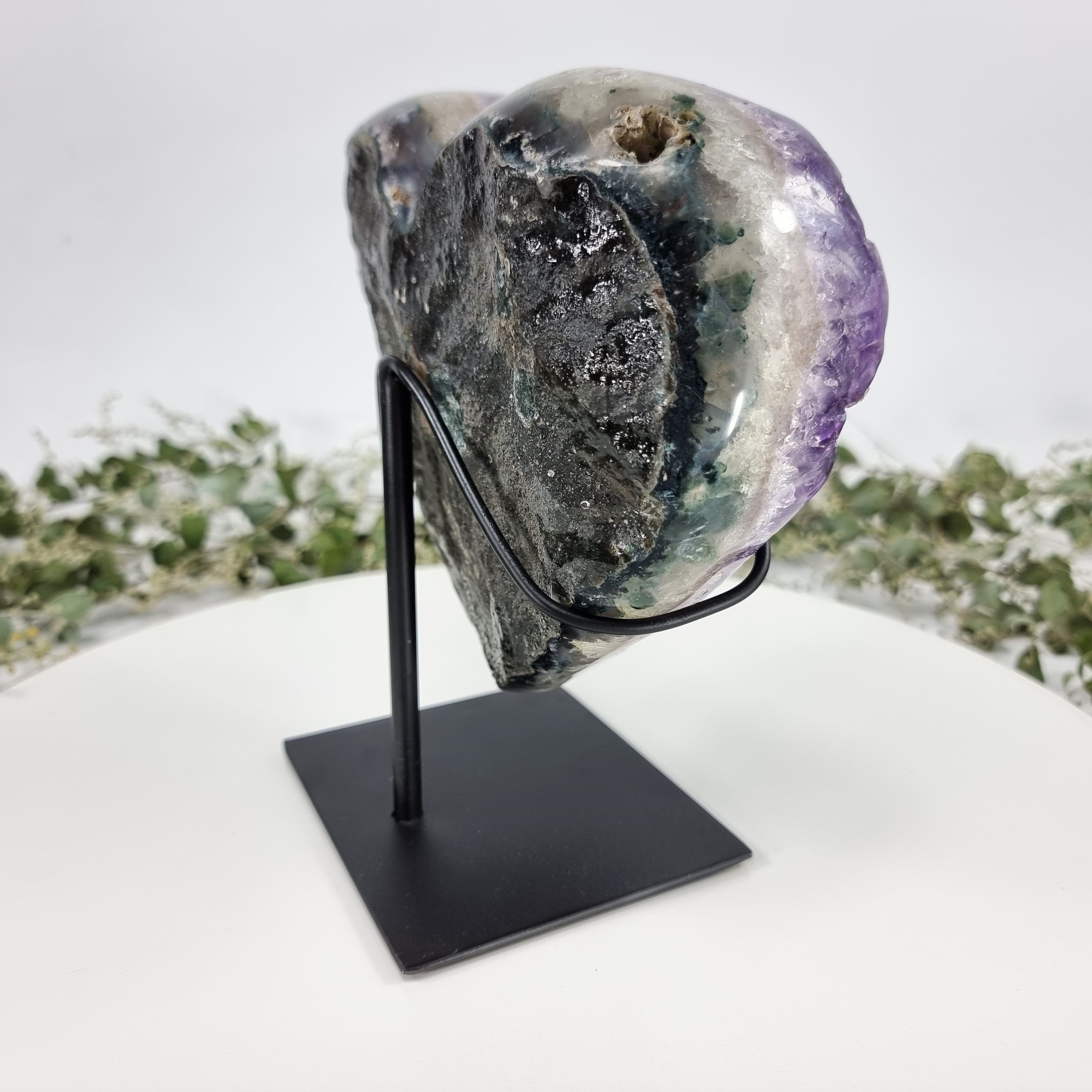 Amethyst Heart Geode, Extra Quality, metal stand, 6.7 lbs & 7.87" Tall #by Brcrystals