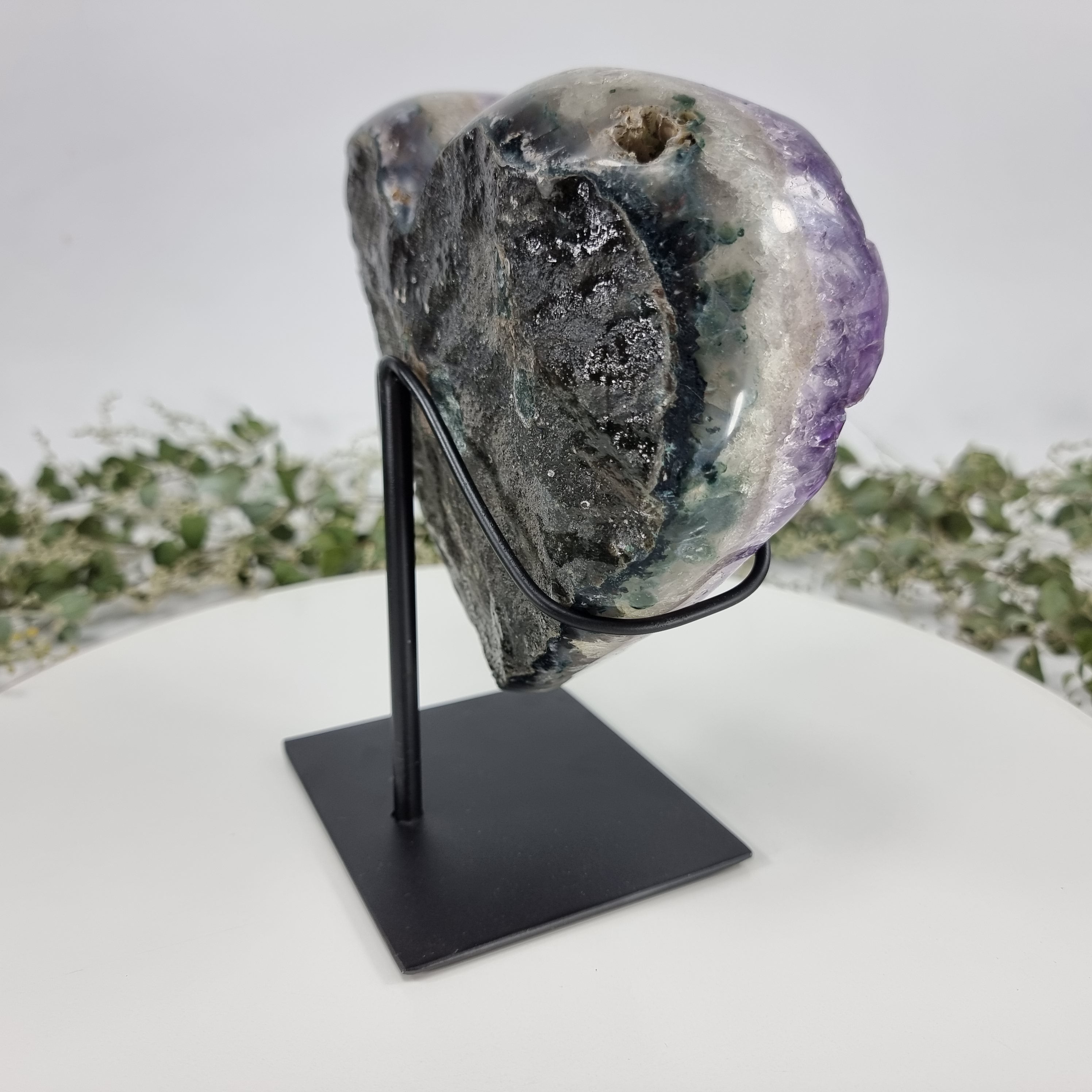 Amethyst Heart Geode, Extra Quality, metal stand, 5.57 lbs & 7.68" Tall #by Brcrystals