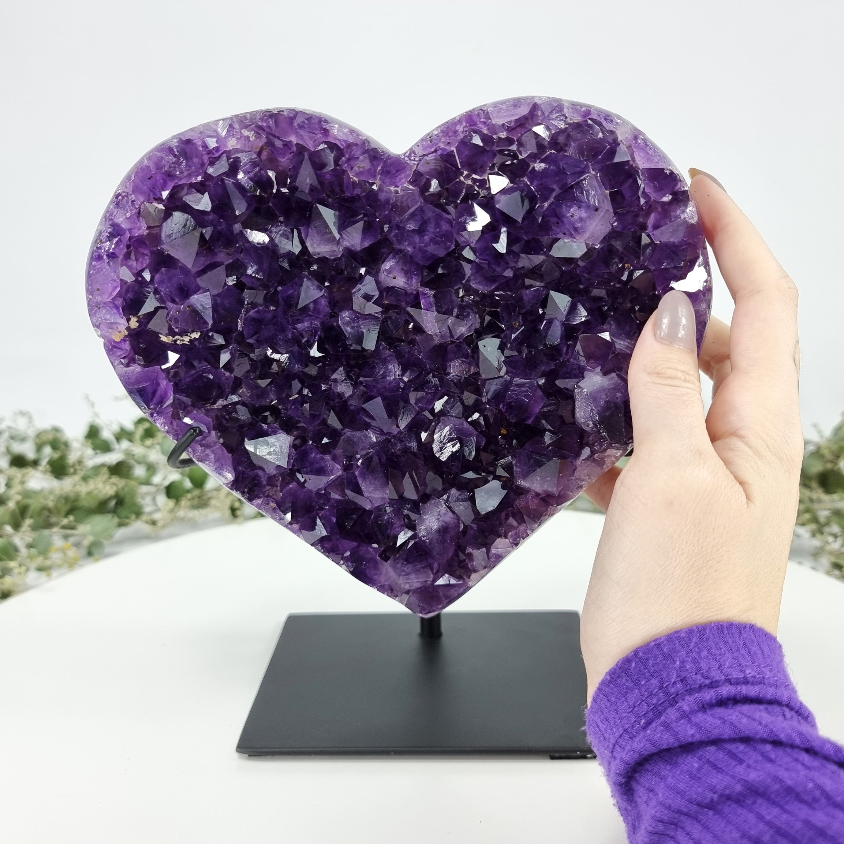 Amethyst Heart Geode, Extra Quality, metal stand, 6.7 lbs & 7.87" Tall #by Brcrystals