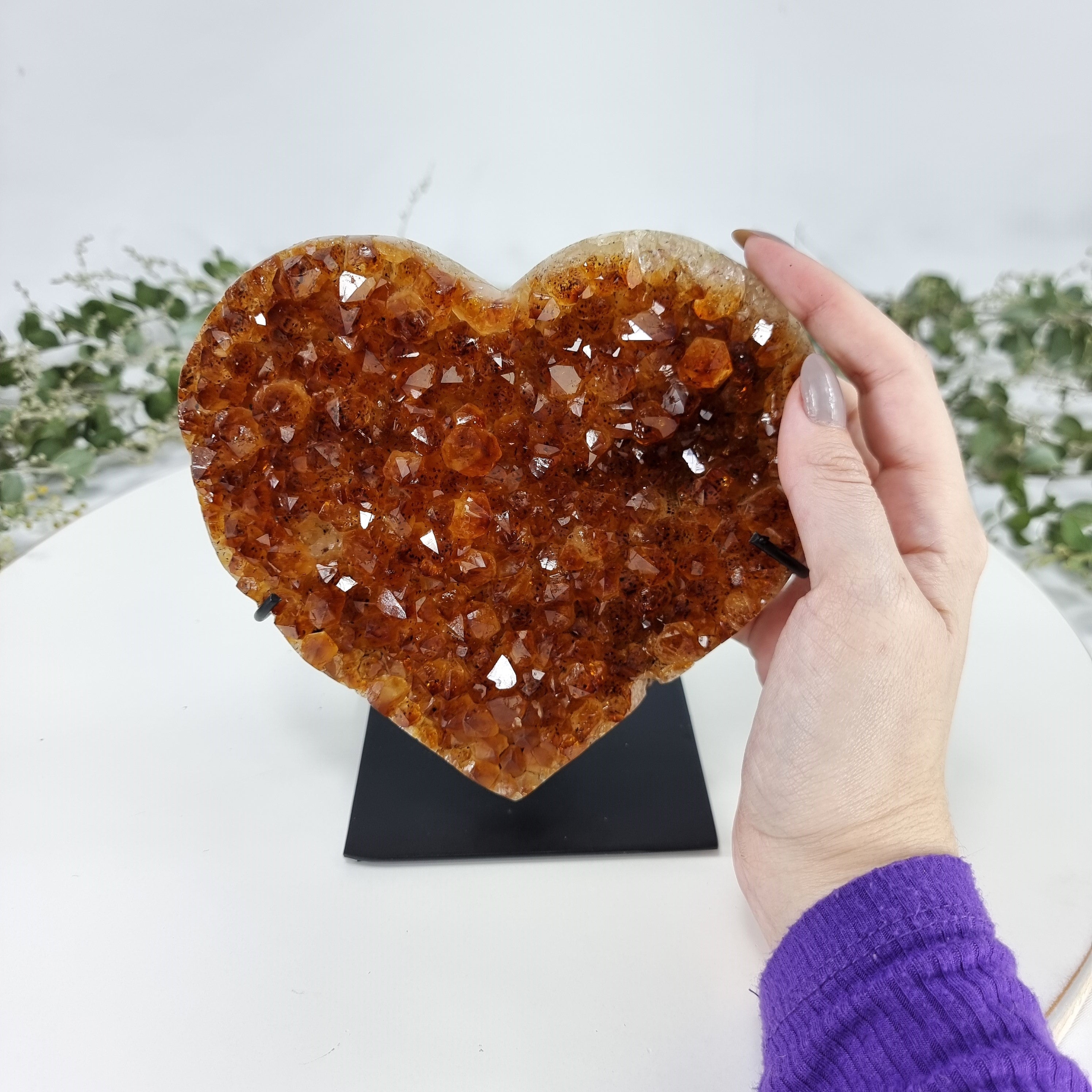 Citrine Heart Geode, Extra Quality, metal stand, 2.98 lbs & 6.30" Tall #by Brcrystals