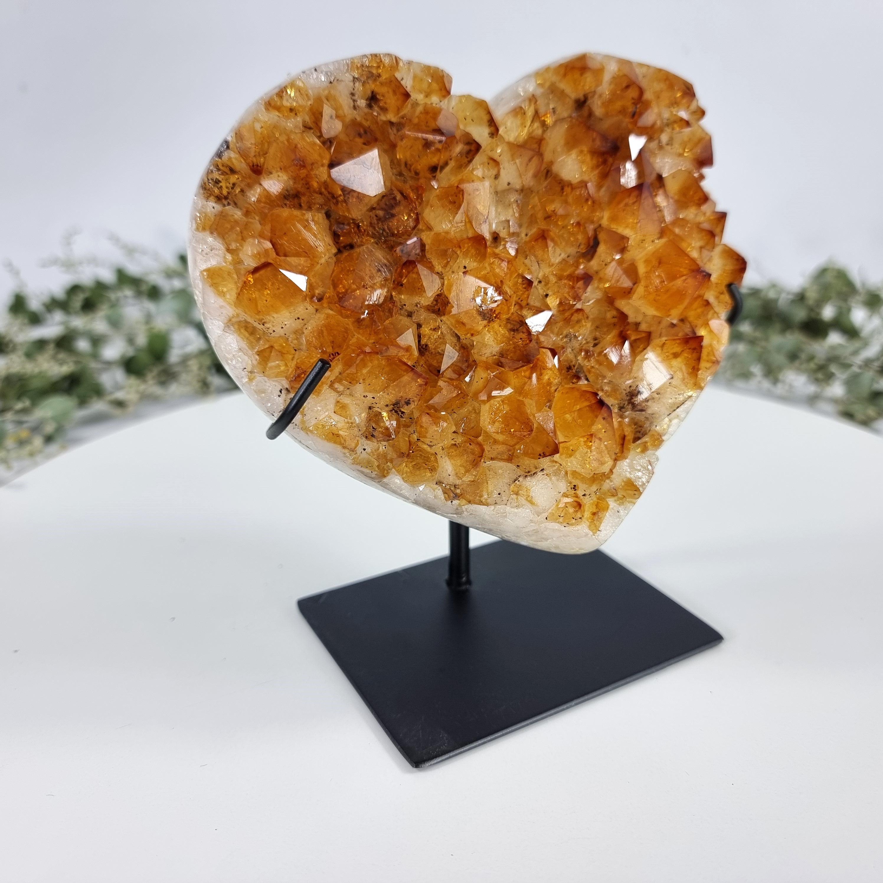 Citrine Heart Geode, Extra Quality, metal stand, 2.71 lbs & 7.08" Tall #by Brcrystals