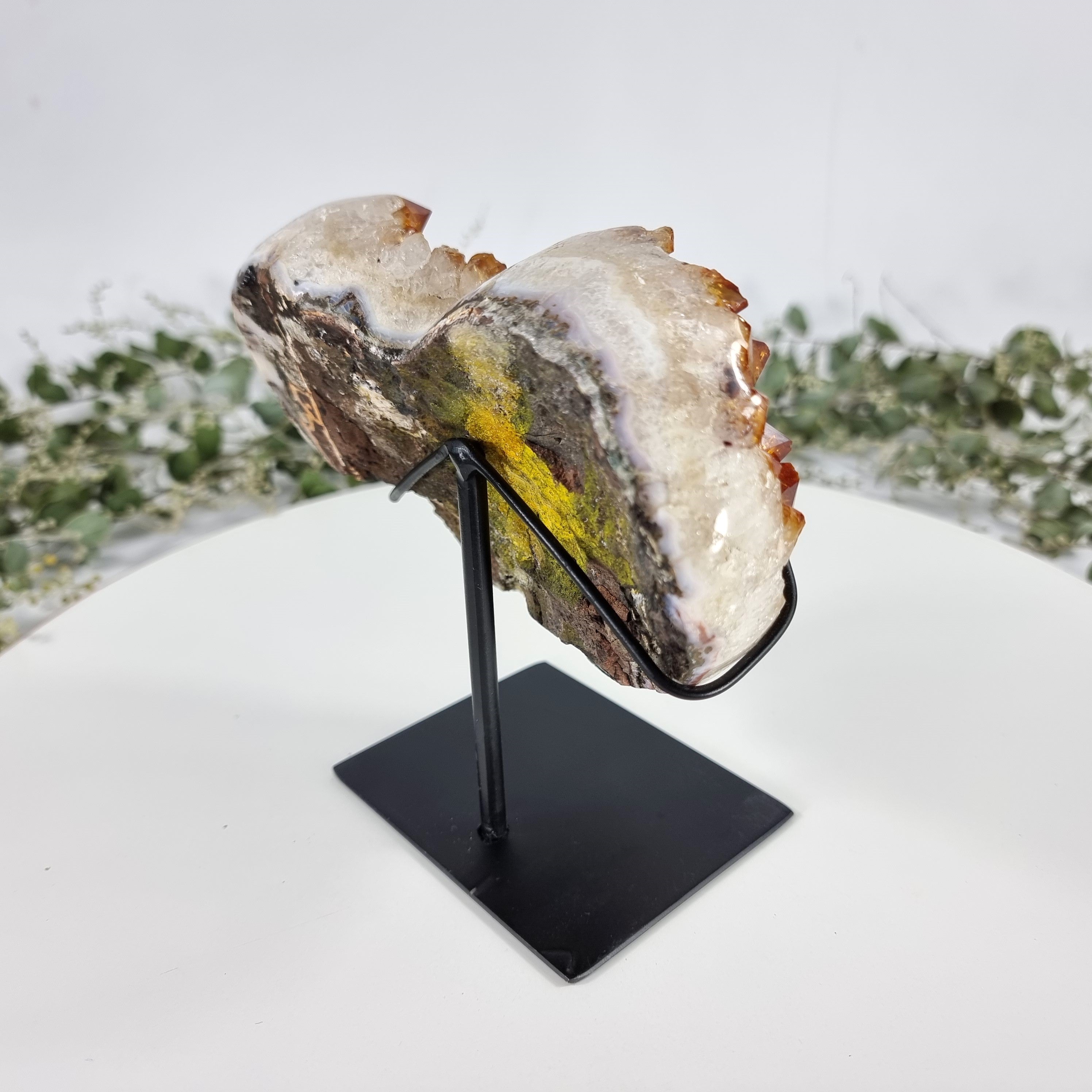 Citrine Heart Geode, Extra Quality, metal stand, 2.71 lbs & 7.08" Tall #by Brcrystals