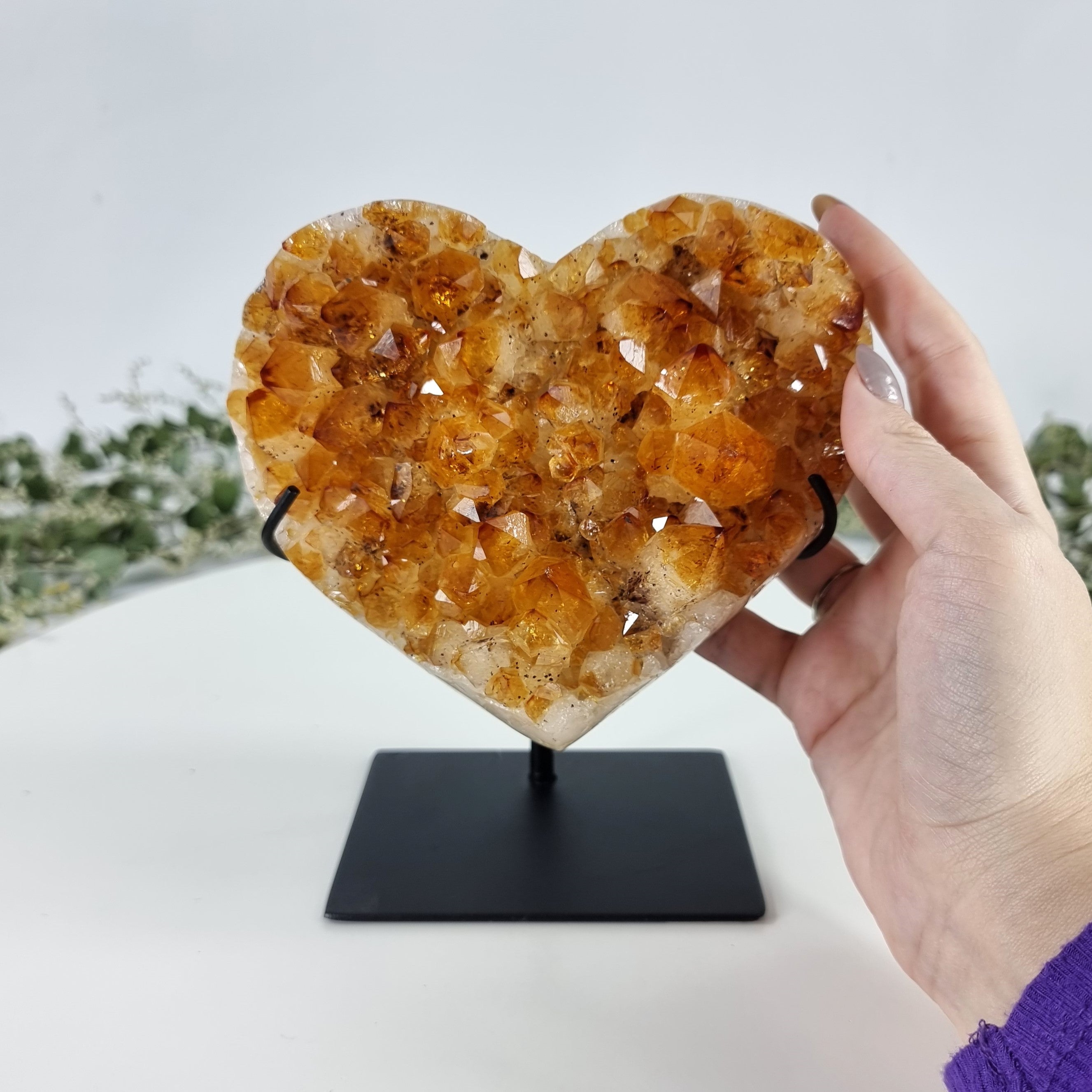 Citrine Heart Geode, Extra Quality, metal stand, 2.71 lbs & 7.08" Tall #by Brcrystals