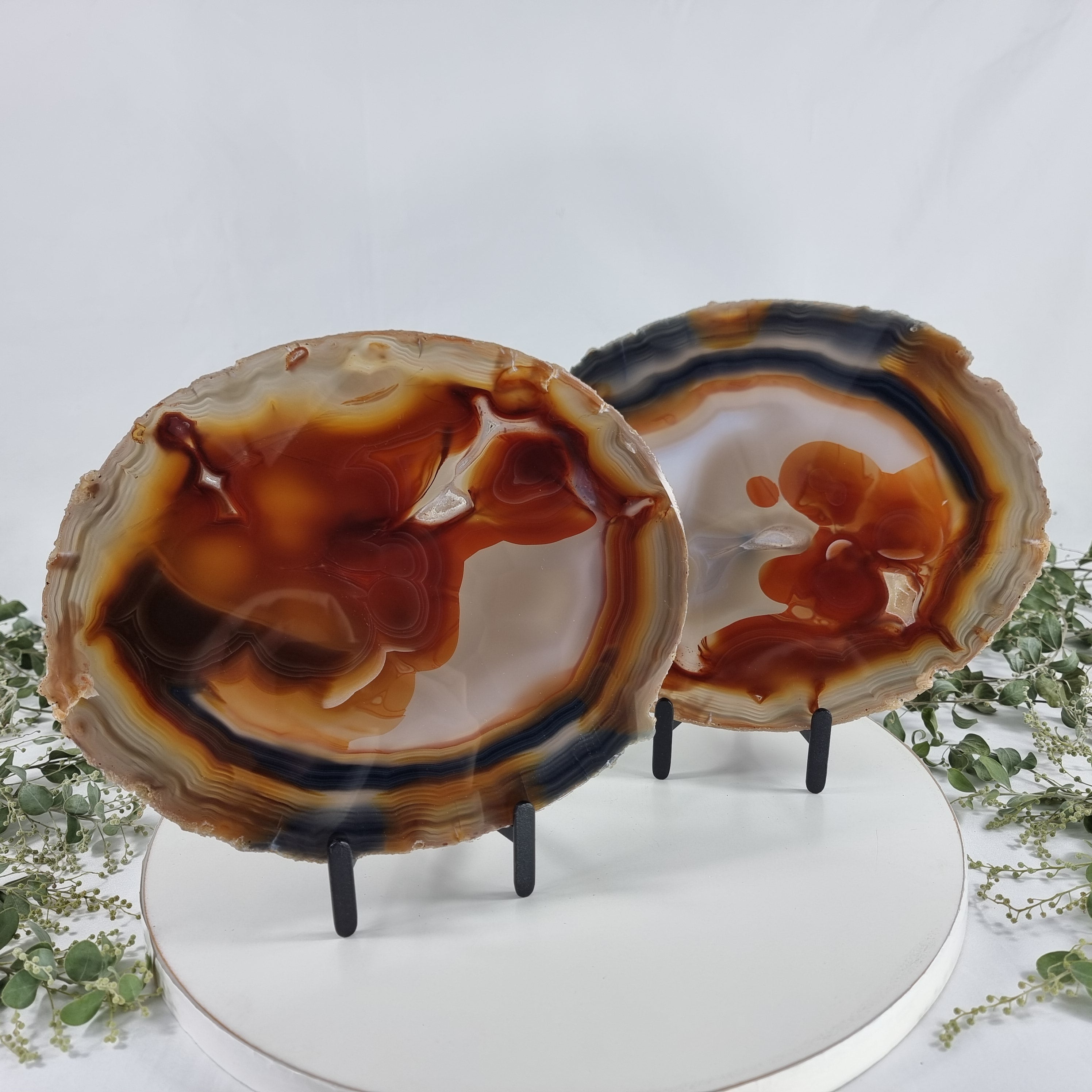 Natural Agate Slabs on Metal Stand - Special Large Natural Brazilian  - Set of 2