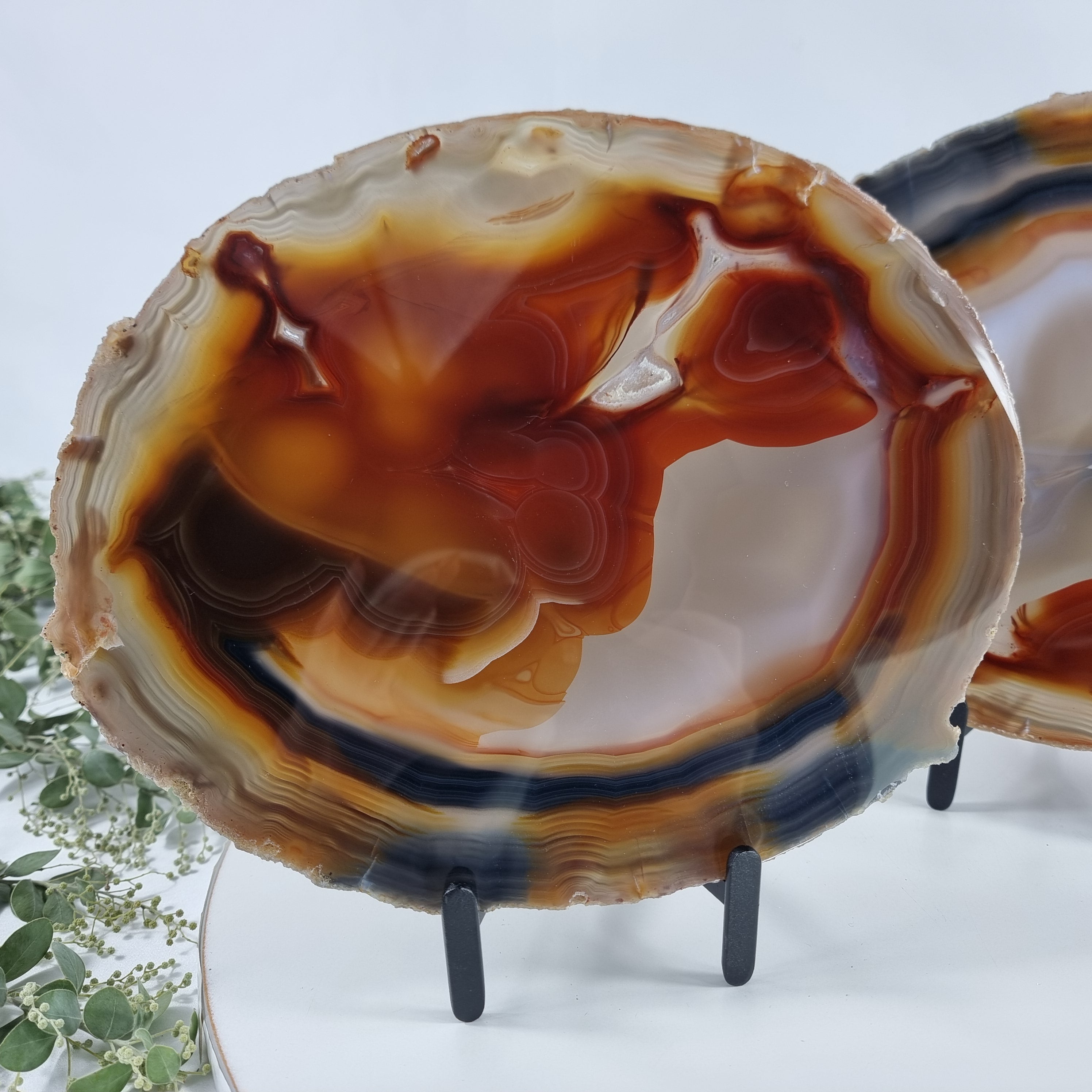 Natural Agate Slabs on Metal Stand - Special Large Natural Brazilian  - Set of 2