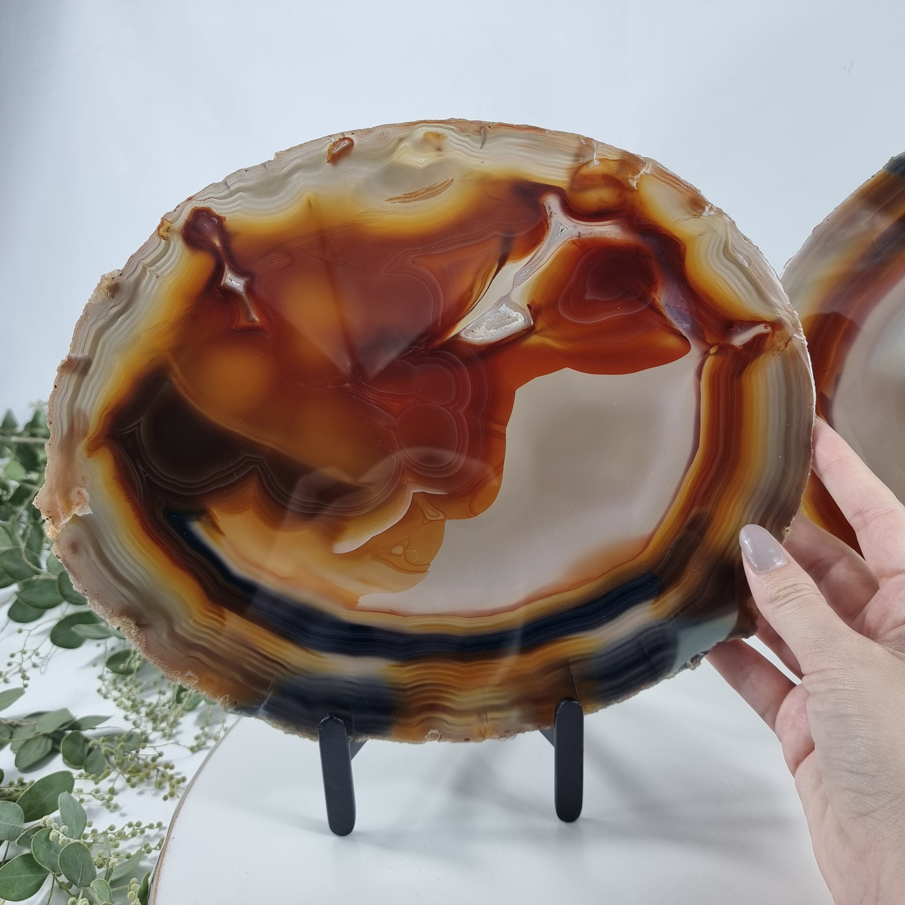 Natural Agate Slabs on Metal Stand - Special Large Natural Brazilian  - Set of 2