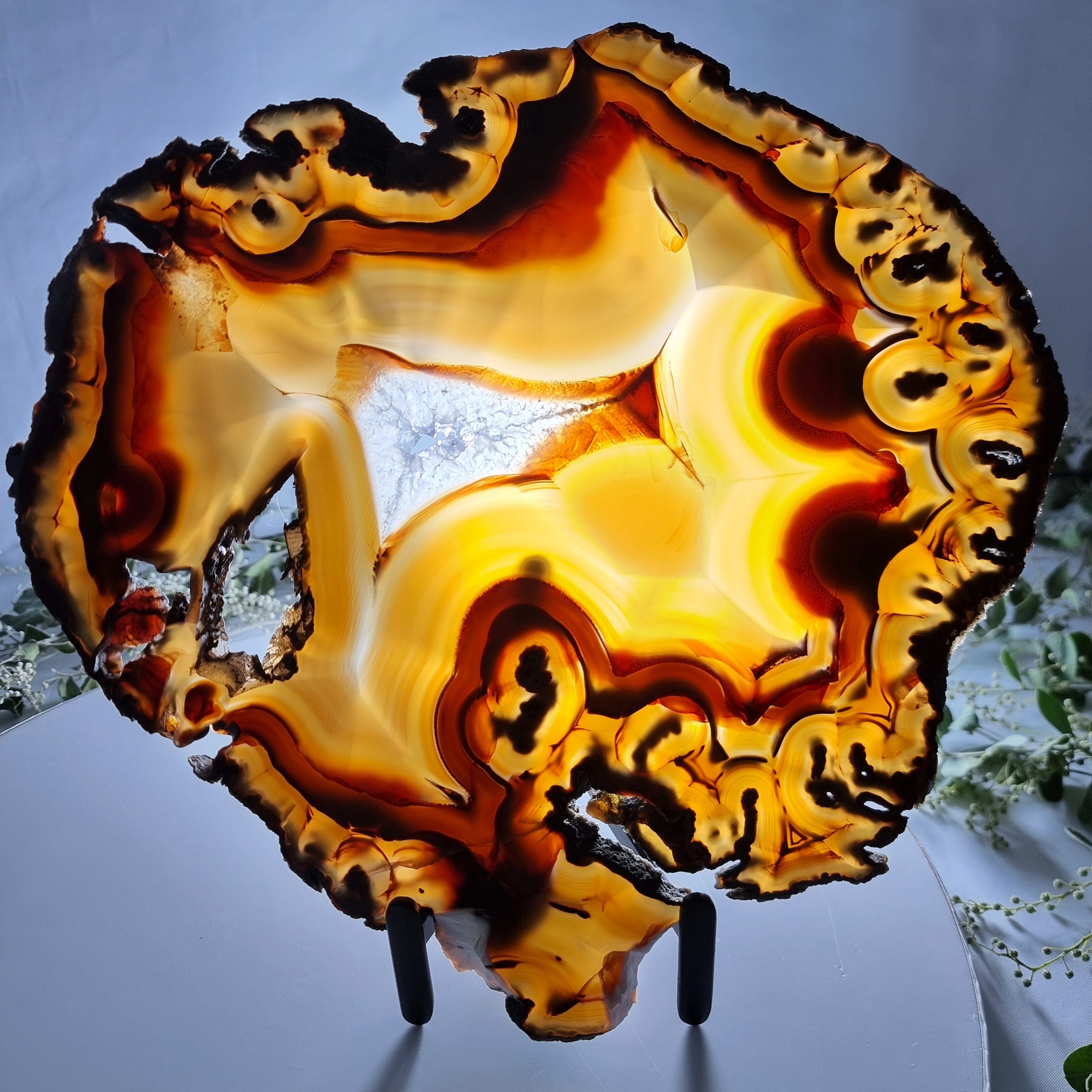 Natural Agate Slabs on Metal Stand - Special Large Natural Brazilian  - Set of 2