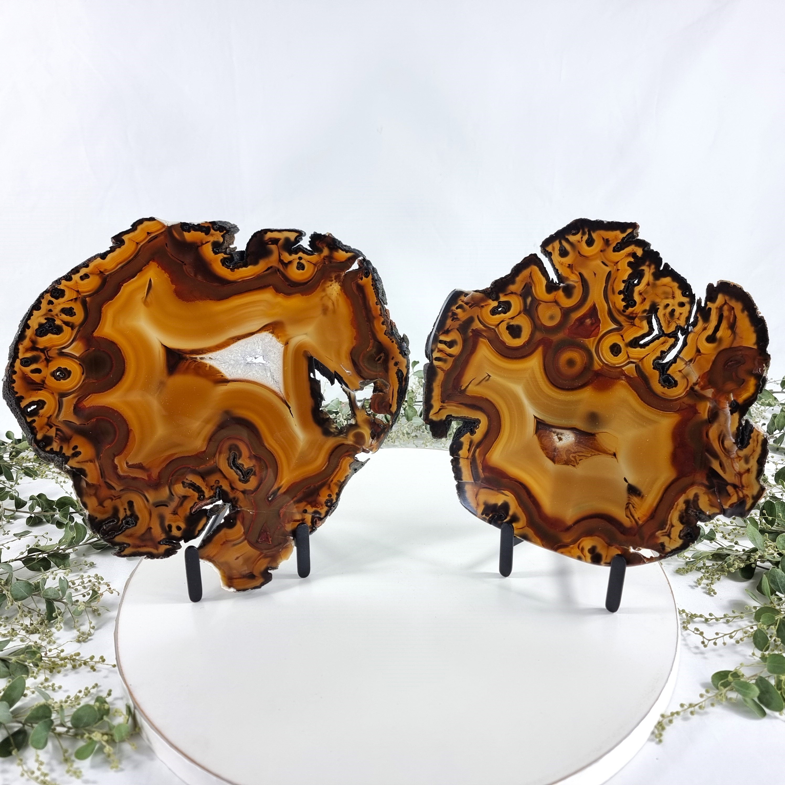 Natural Agate Slabs on Metal Stand - Special Large Natural Brazilian  - Set of 2