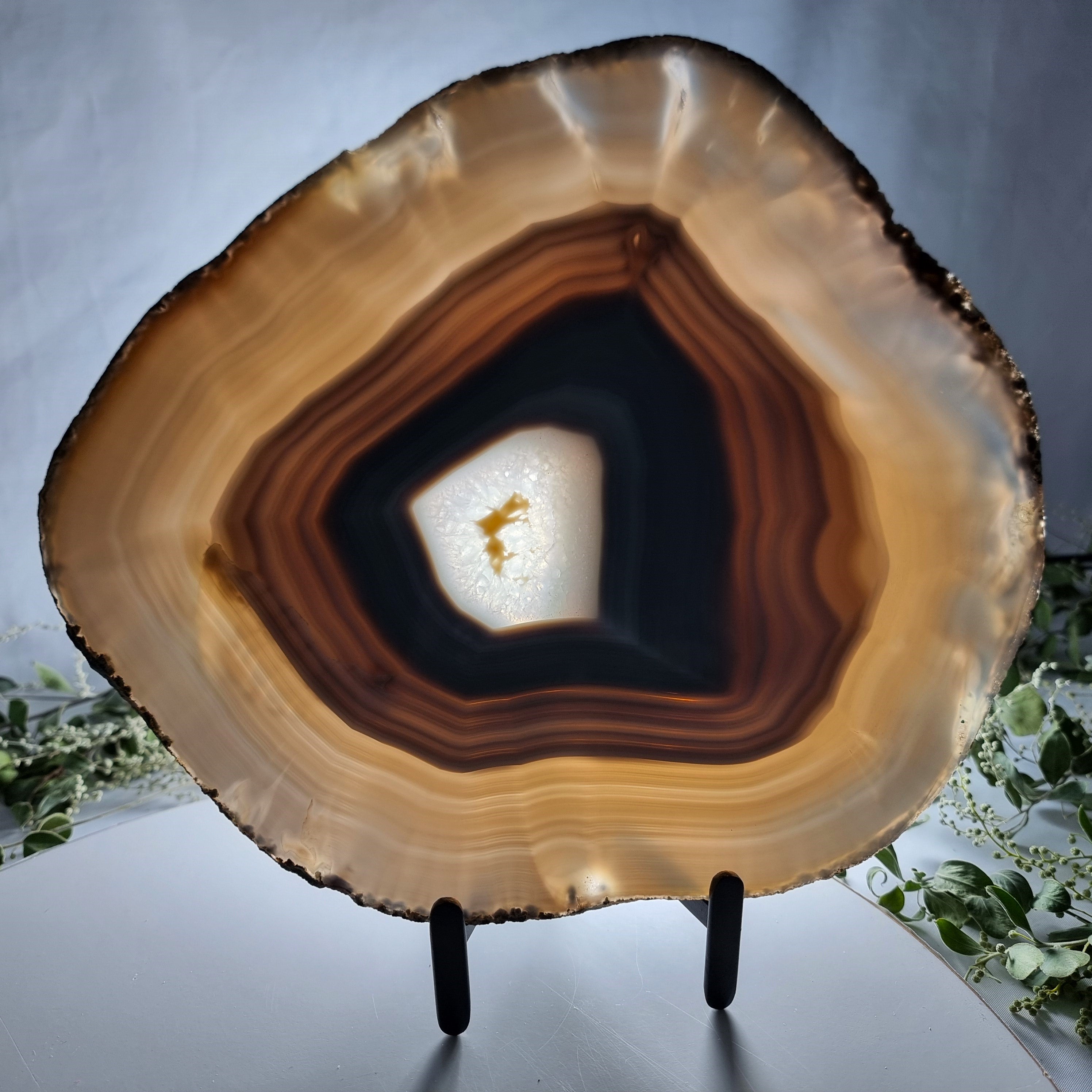 Natural Agate Slabs on Metal Stand - Special Large Natural Brazilian  - Set of 2