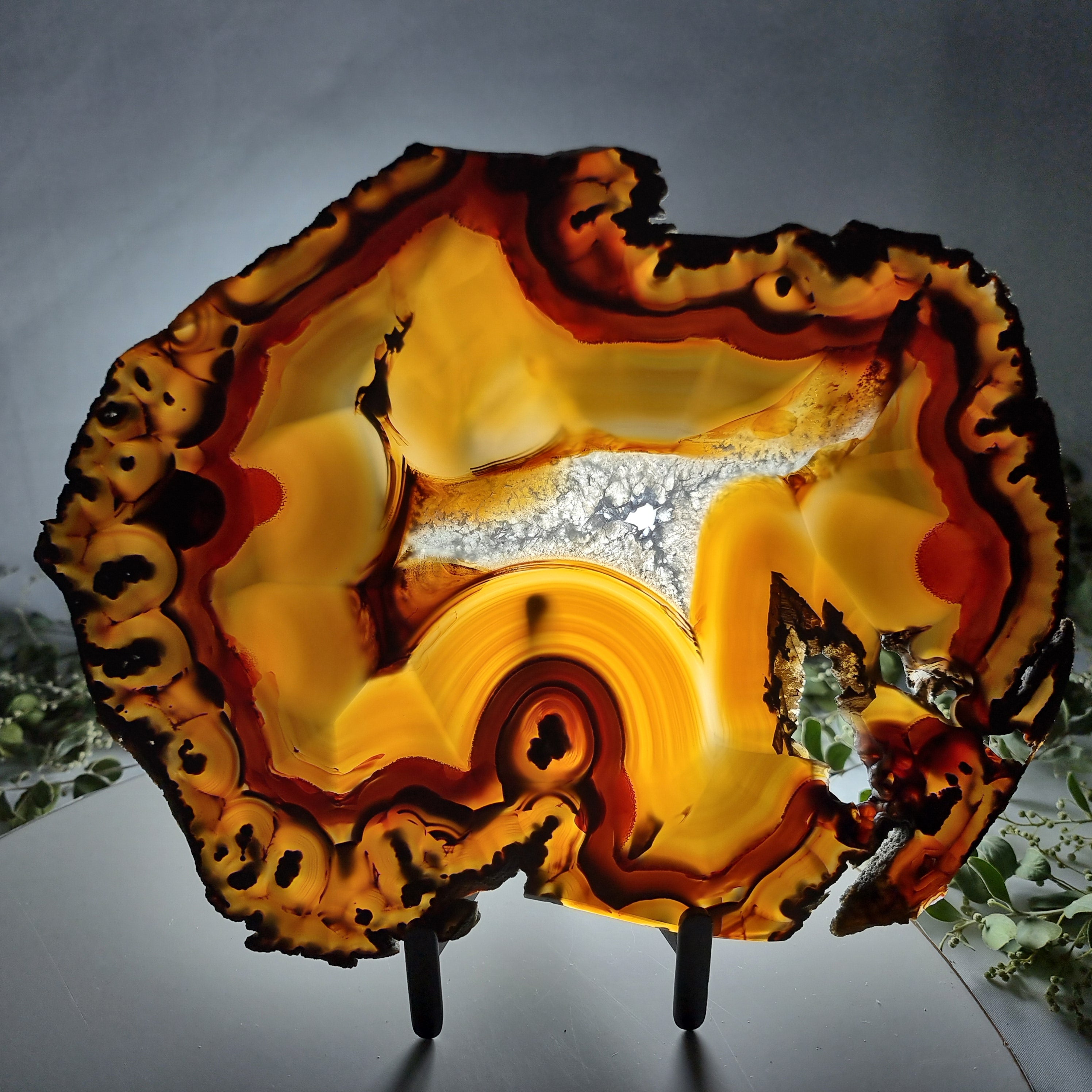 Natural Agate Slabs on Metal Stand - Special Large Natural Brazilian  - Set of 2