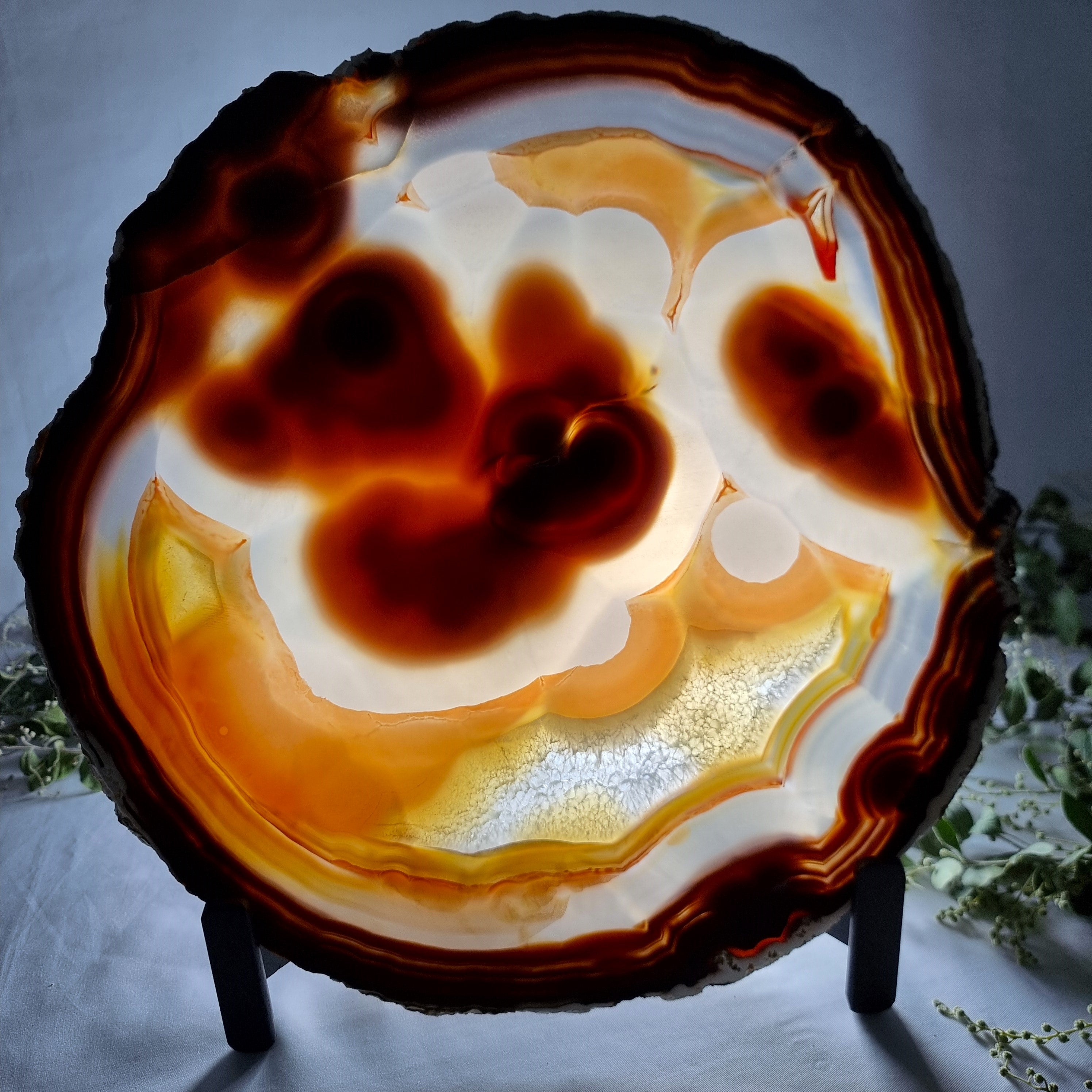 Natural Agate Slabs on Metal Stand - Special Large Natural Brazilian  - Set of 2