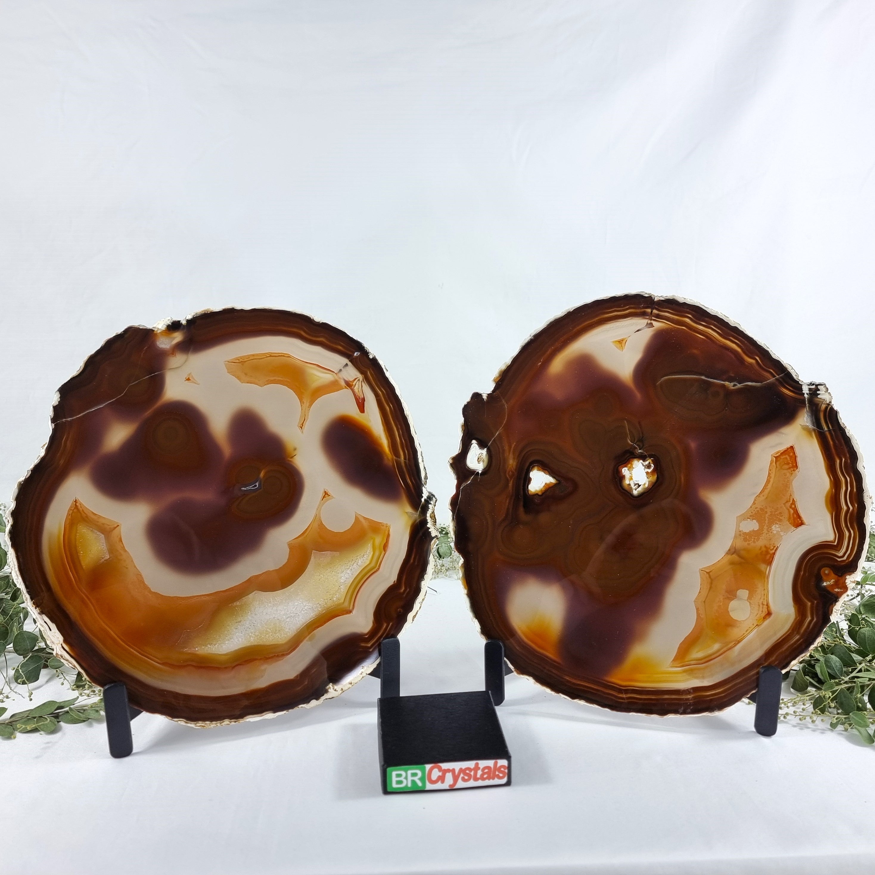 Natural Agate Slabs on Metal Stand - Special Large Natural Brazilian  - Set of 2