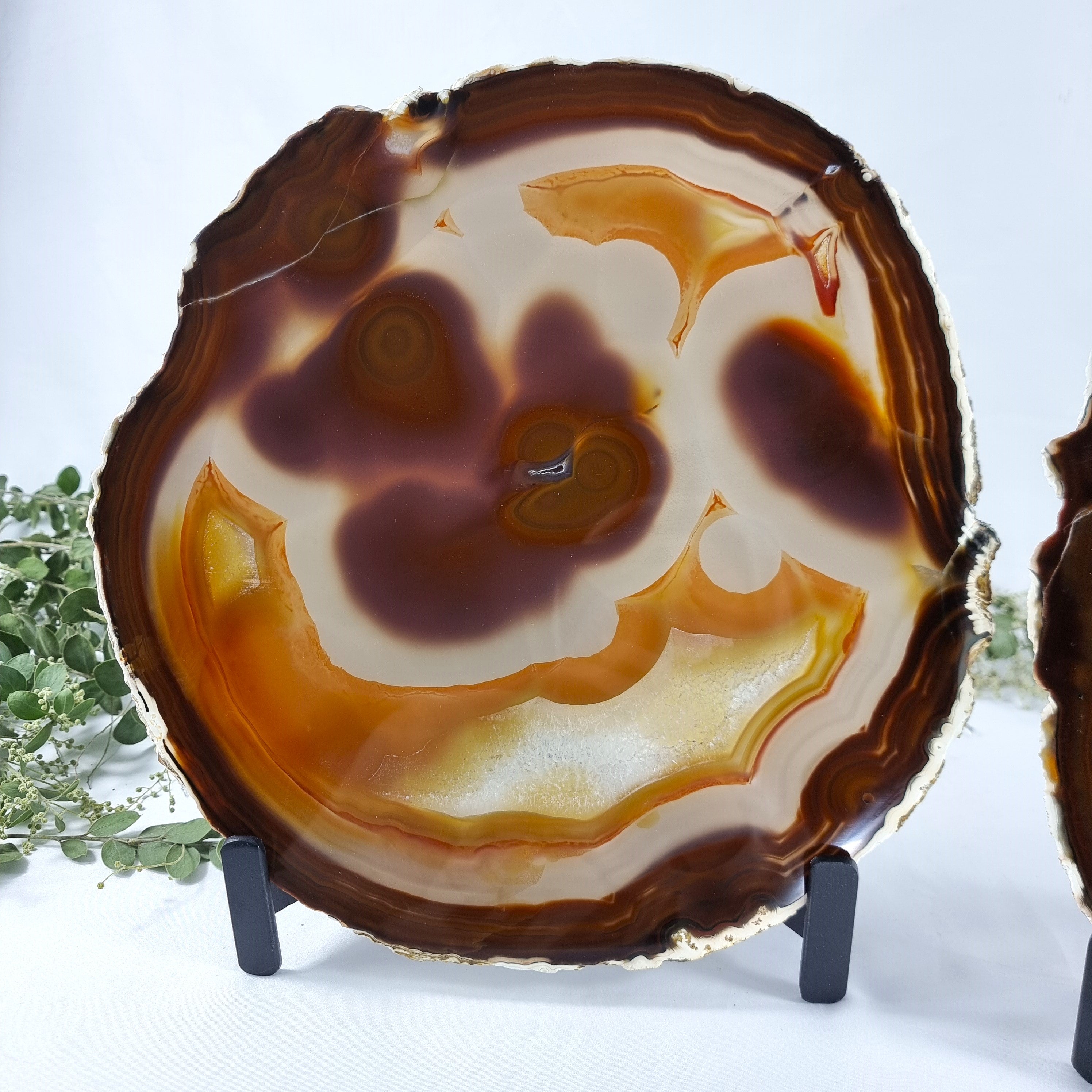 Natural Agate Slabs on Metal Stand - Special Large Natural Brazilian  - Set of 2