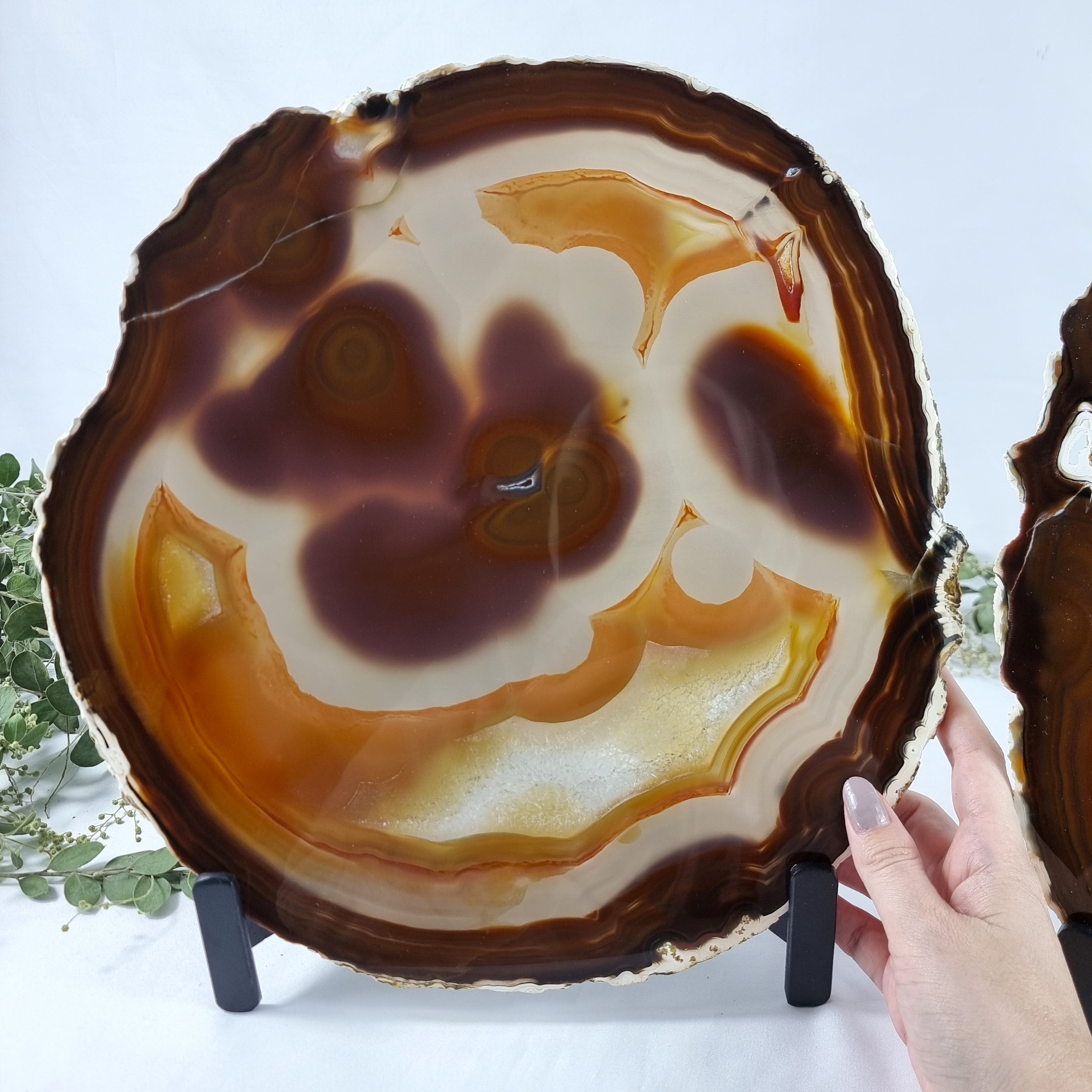 Natural Agate Slabs on Metal Stand - Special Large Natural Brazilian  - Set of 2