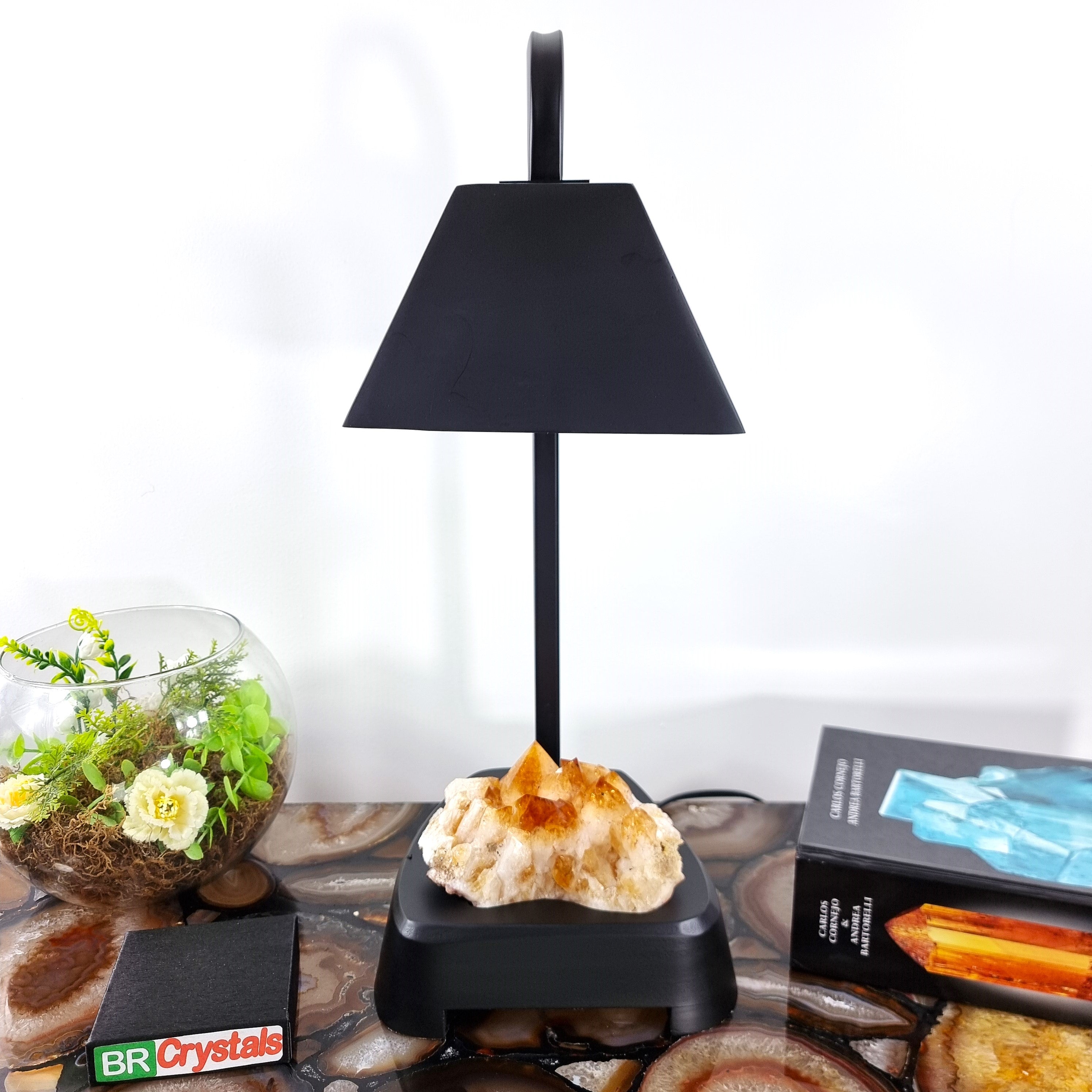 Citrine Lampshade with Wood Base, Extra Quality,45 height - bivolt, 5.51 lbs & 17.72" Tall #by Brcrystals