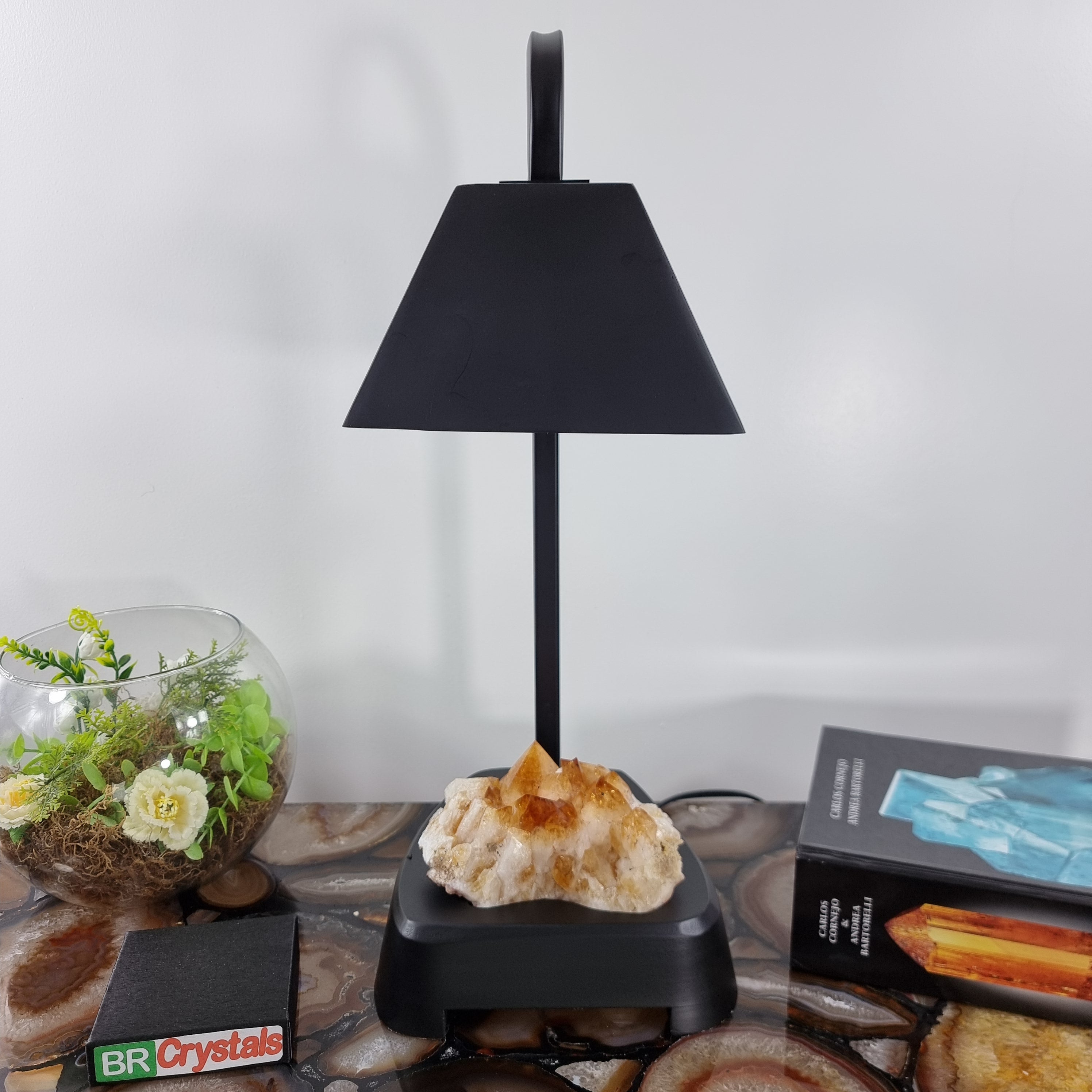 Citrine Lampshade with Wood Base, Extra Quality,45 height - bivolt, 5.51 lbs & 17.72" Tall #by Brcrystals