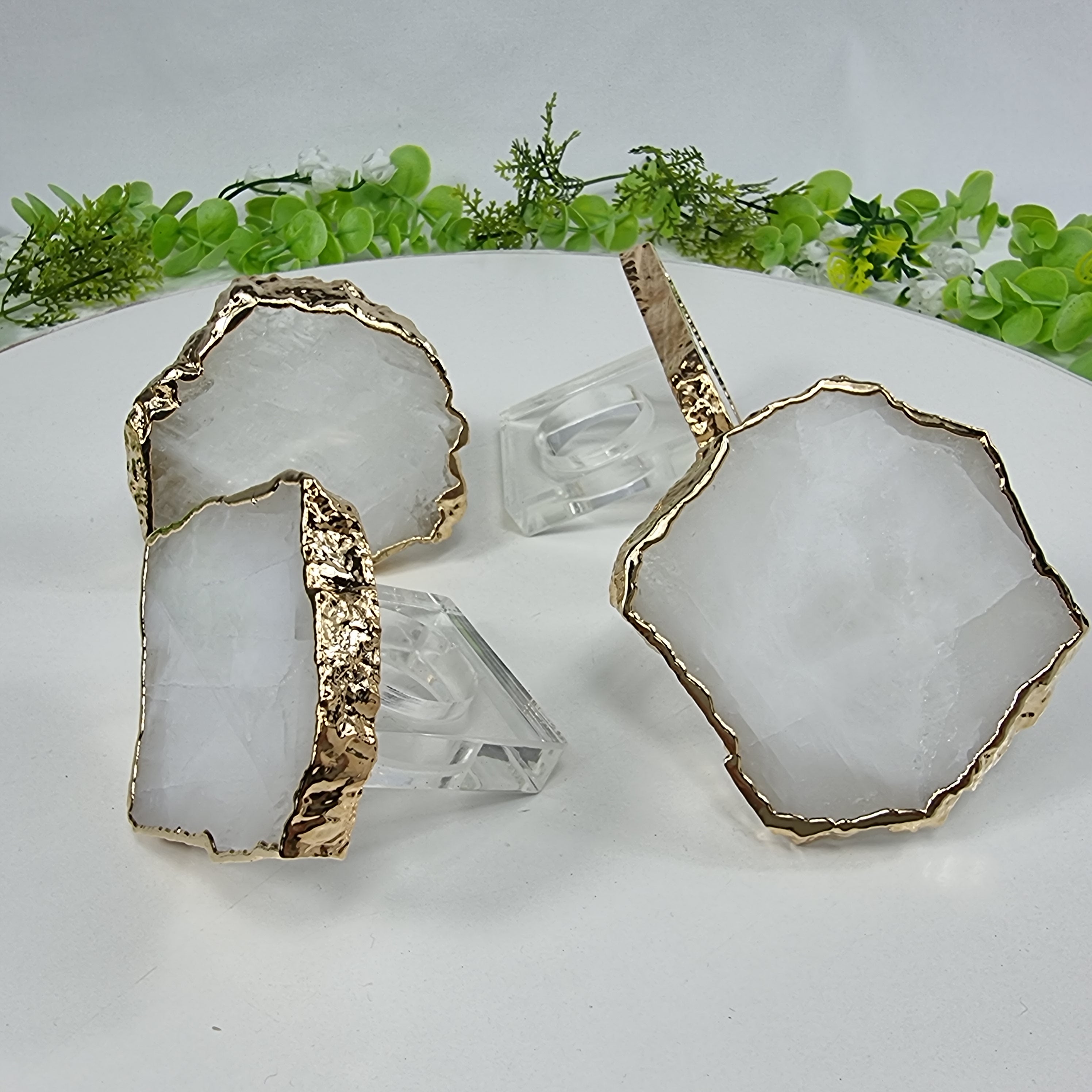 Servilleteros CUARZO BLANCO con Acrílico | 6 unidades | Tamaño de 7 a 9 cm | Pieza Artesanal BR Crystals