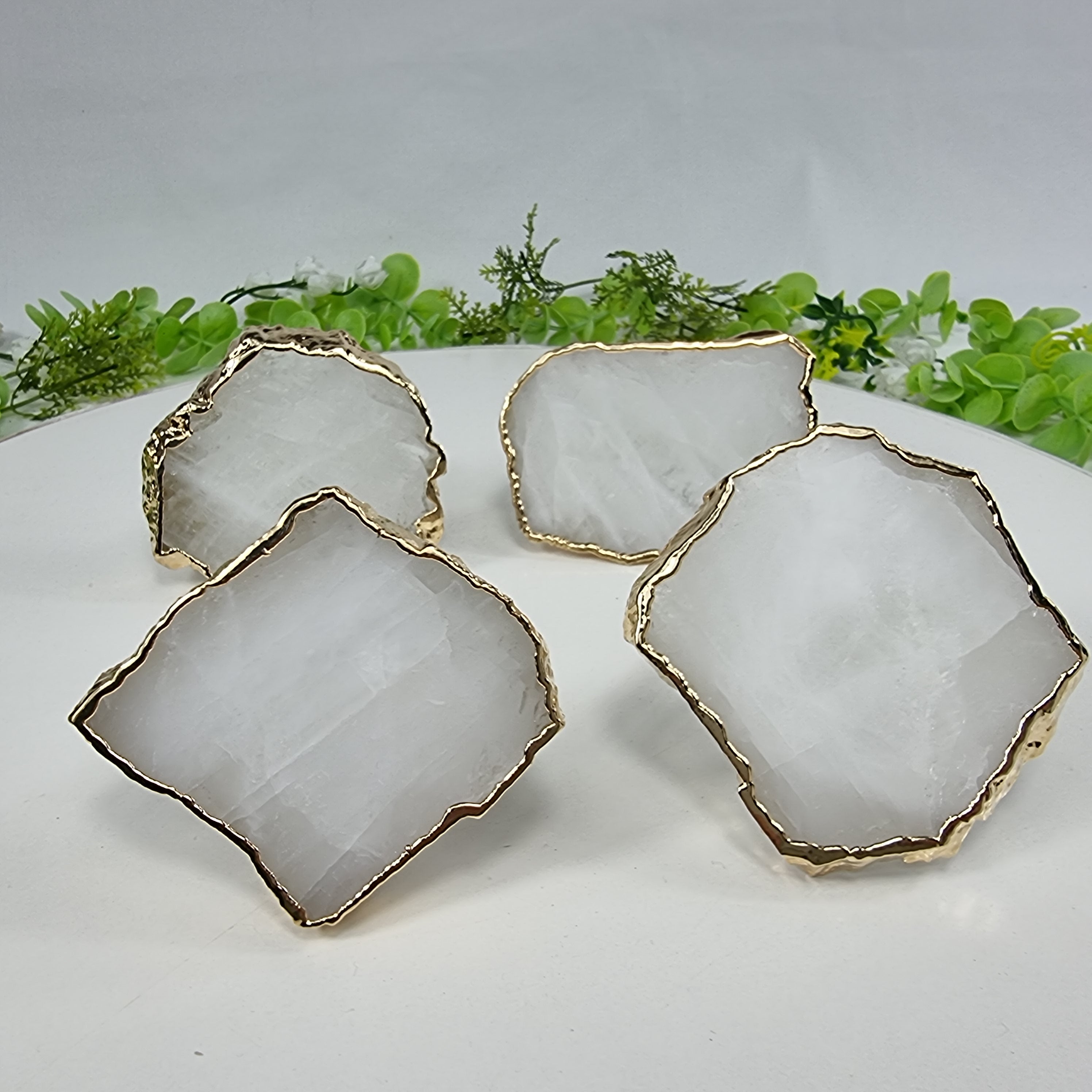 Servilleteros CUARZO BLANCO con Acrílico | 6 unidades | Tamaño de 7 a 9 cm | Pieza Artesanal BR Crystals