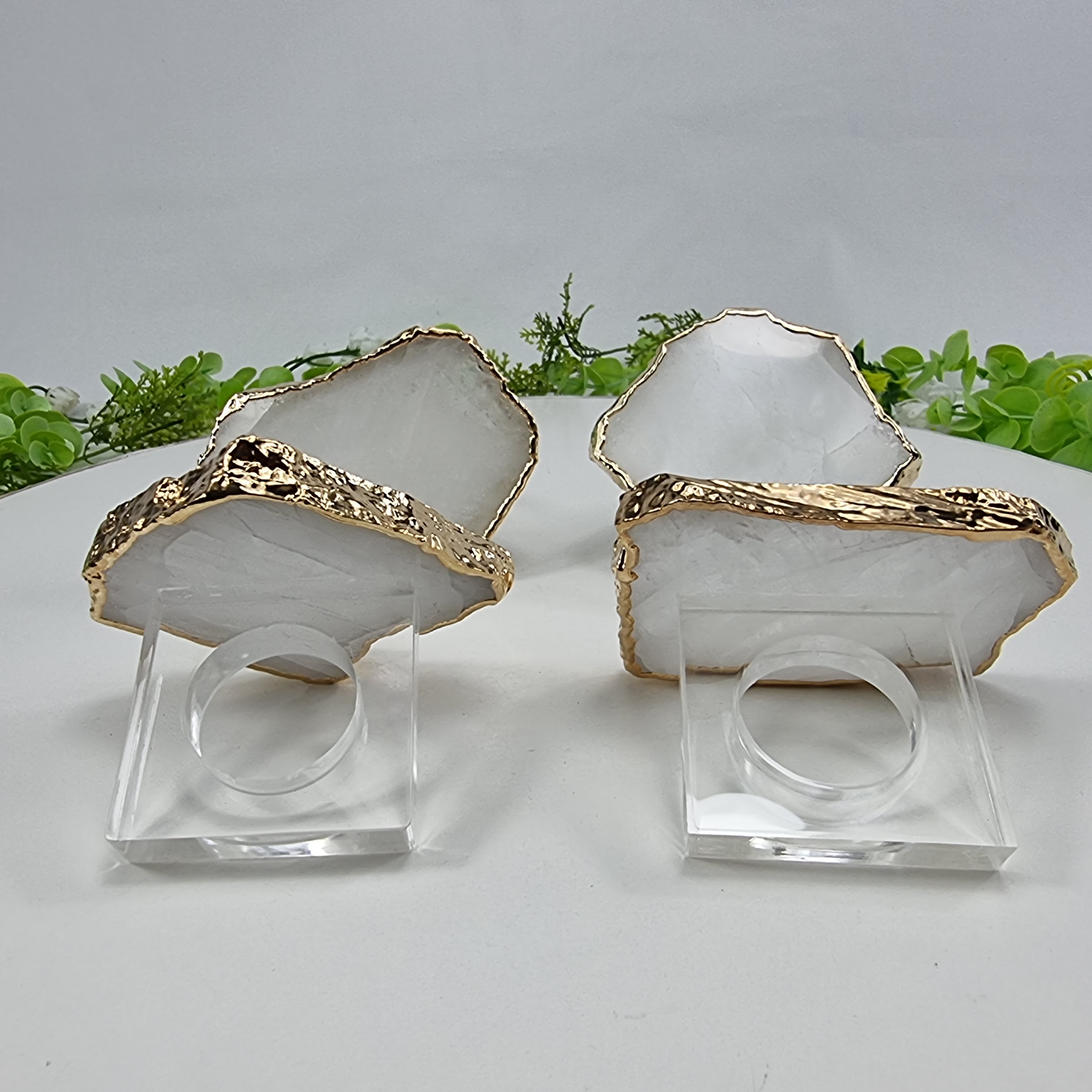 Servilleteros CUARZO BLANCO con Acrílico | 6 unidades | Tamaño de 7 a 9 cm | Pieza Artesanal BR Crystals
