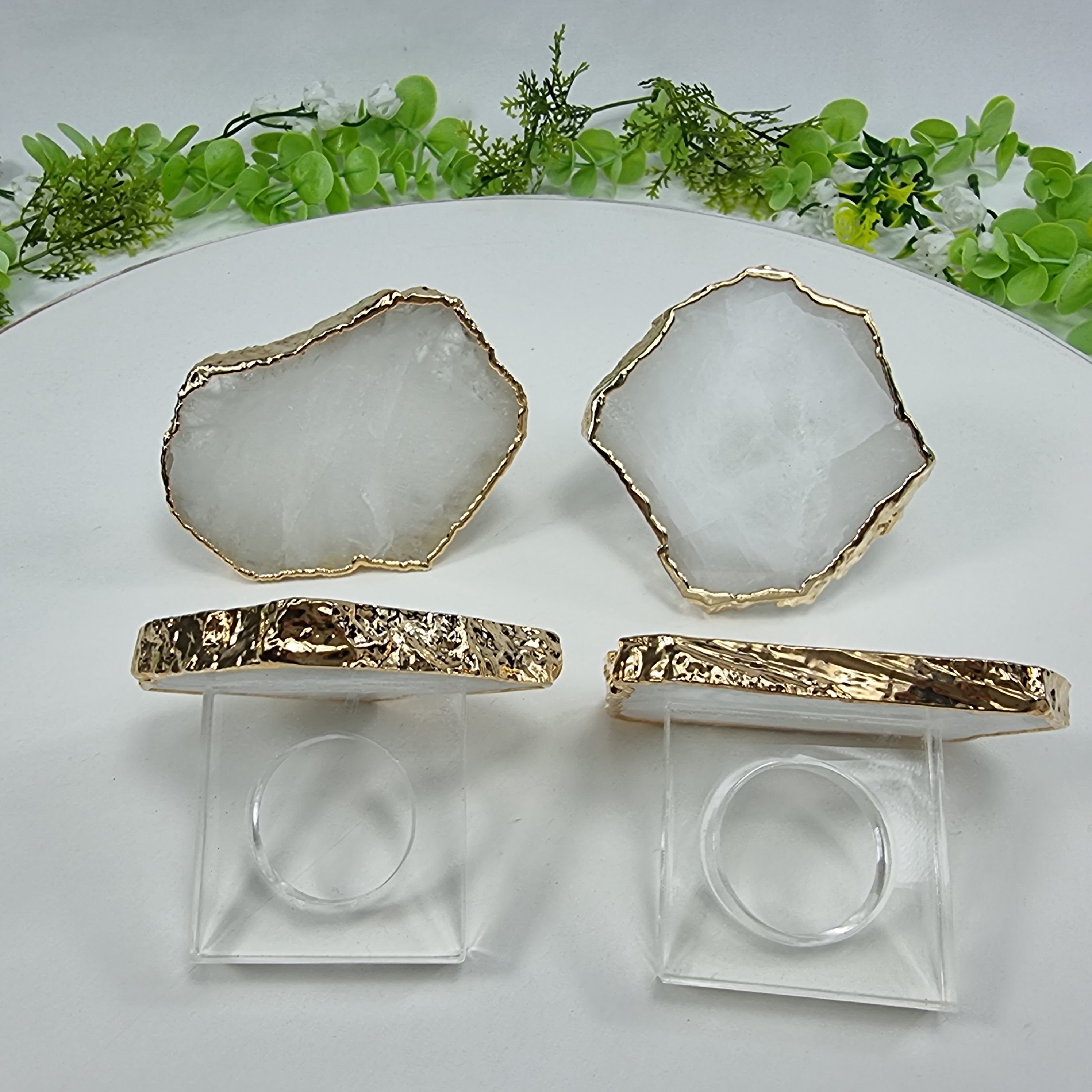 Servilleteros CUARZO BLANCO con Acrílico | 6 unidades | Tamaño de 7 a 9 cm | Pieza Artesanal BR Crystals