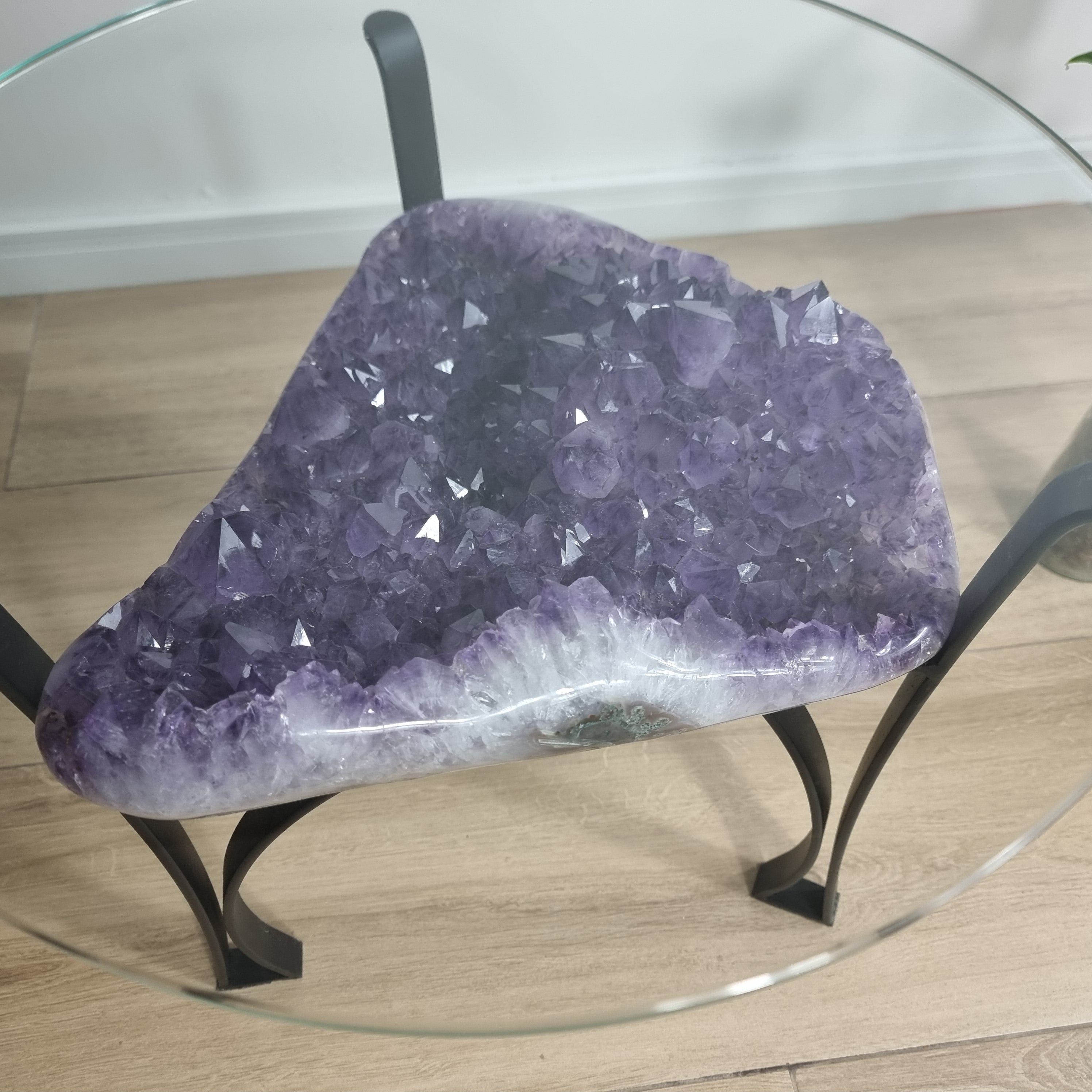 Amethyst Geode Side Table with Metal Legs - Purple Crystal Table