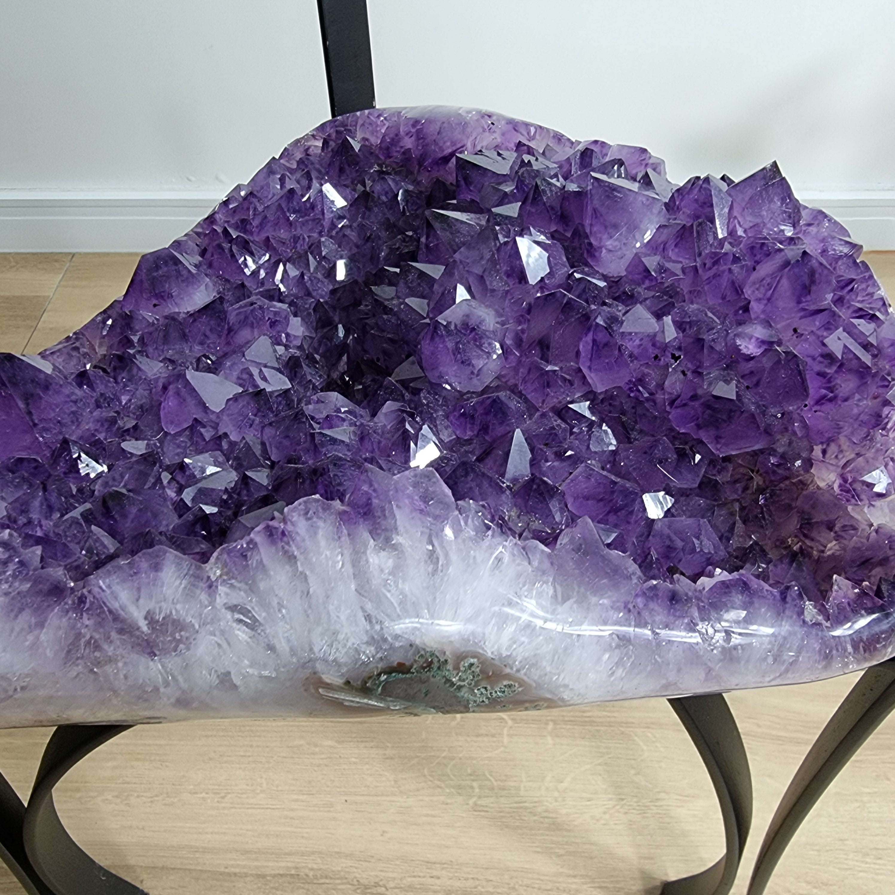 Amethyst Geode Side Table with Metal Legs - Purple Crystal Table