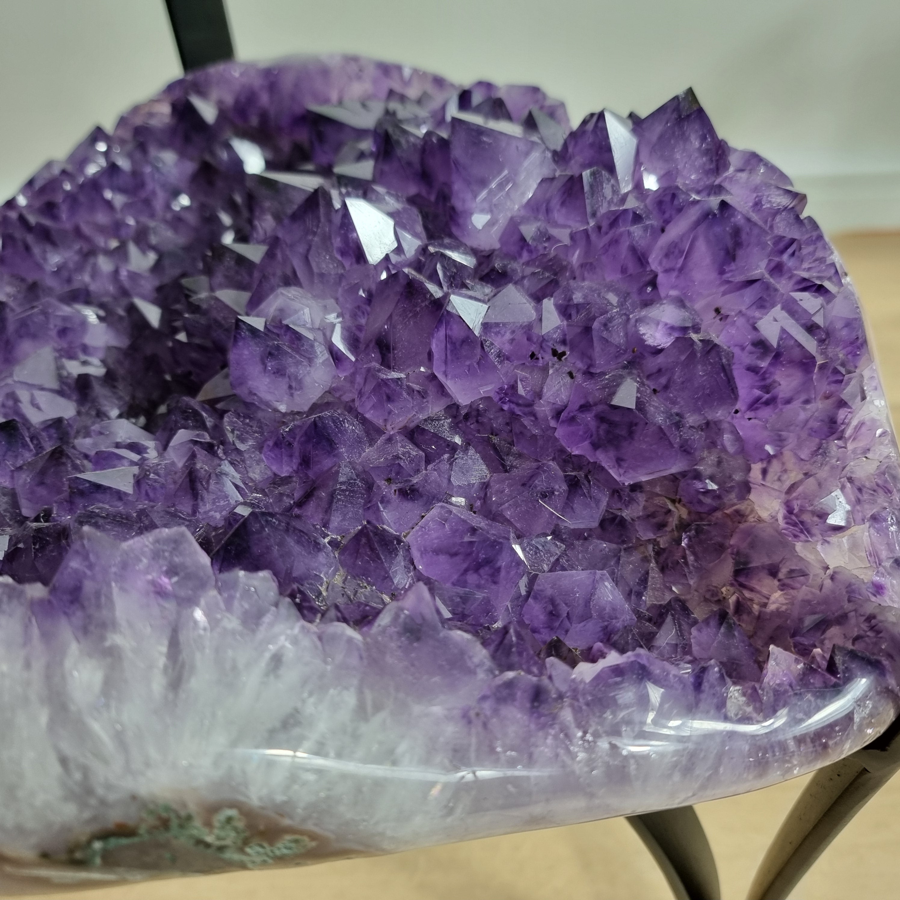 Amethyst Geode Side Table with Metal Legs - Purple Crystal Table