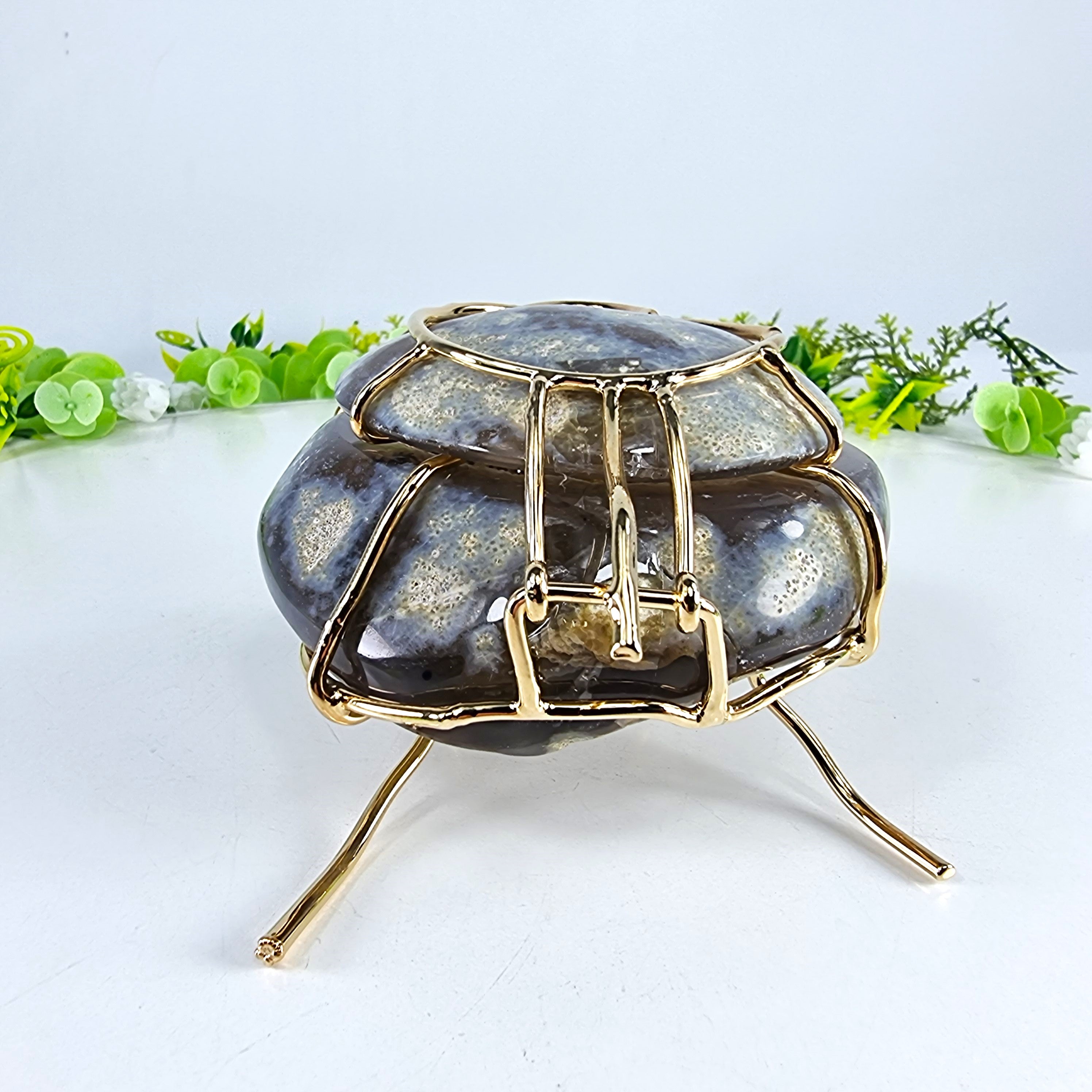 Polished Agate Geodes Jewelry Holder with Crystals One Piece