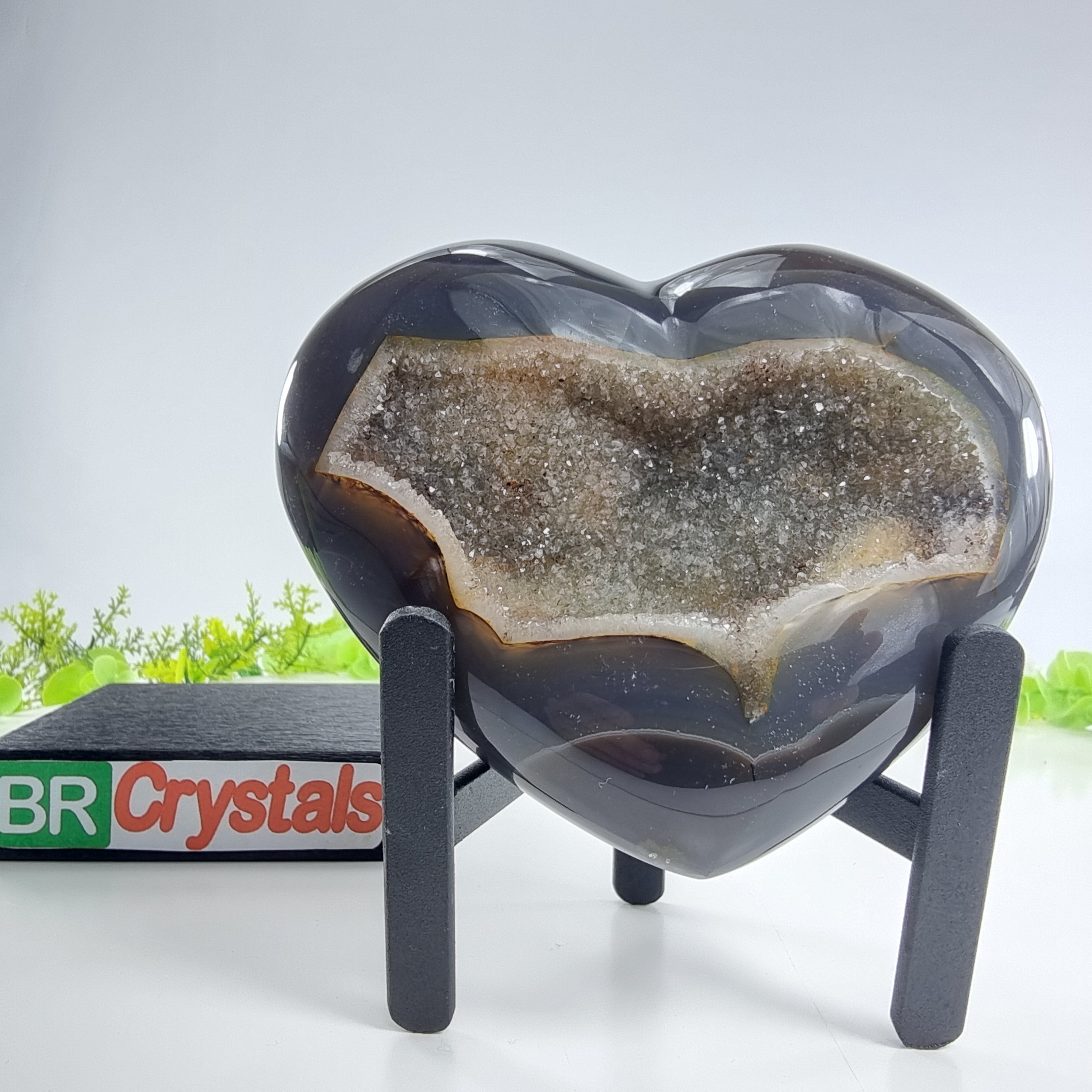 Agate Heart Geode, Extra Quality, metal stand, 1.39 lbs & 4.51" Tall #by Brcrystals