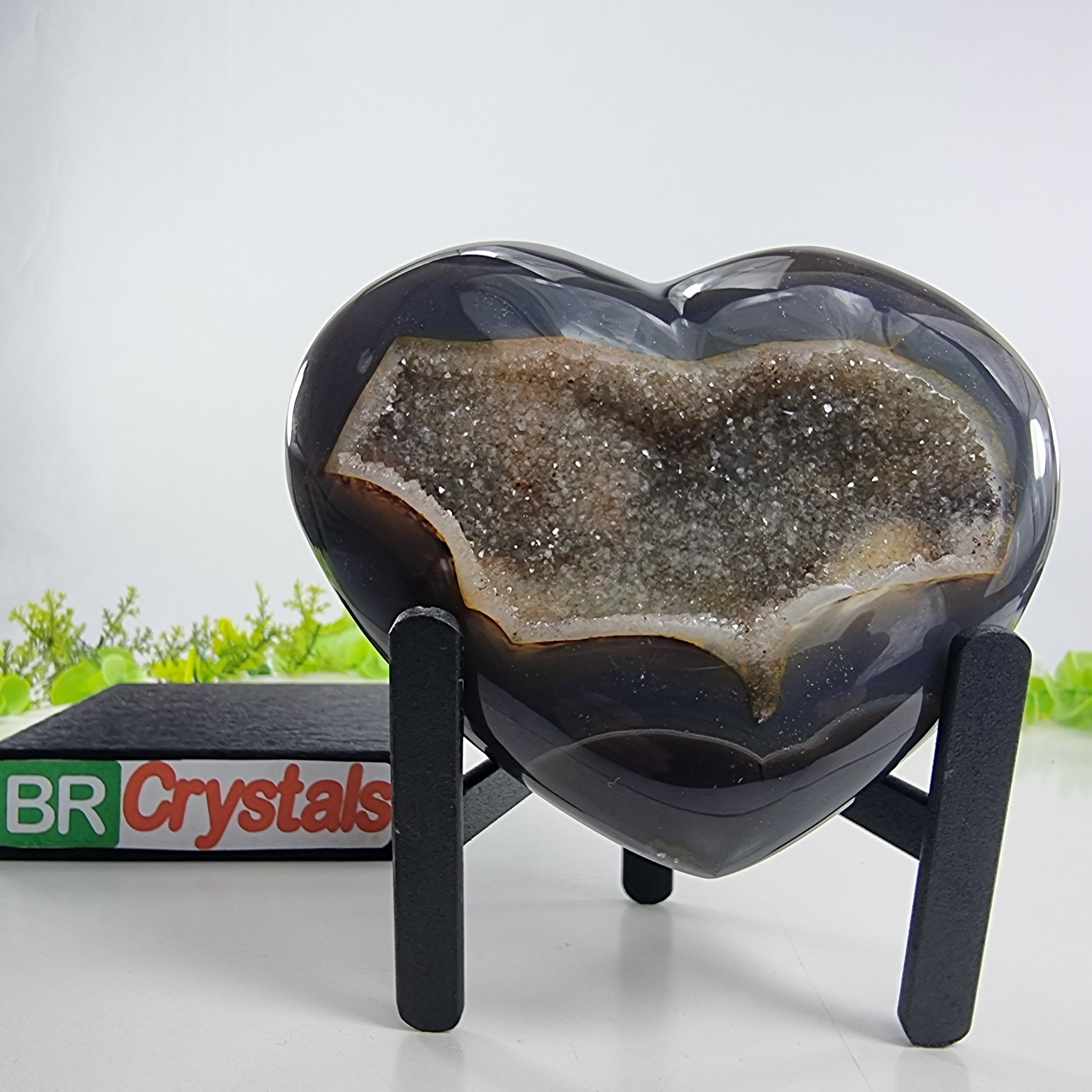 Agate Heart Geode, Extra Quality, metal stand, 1.39 lbs & 4.51" Tall #by Brcrystals