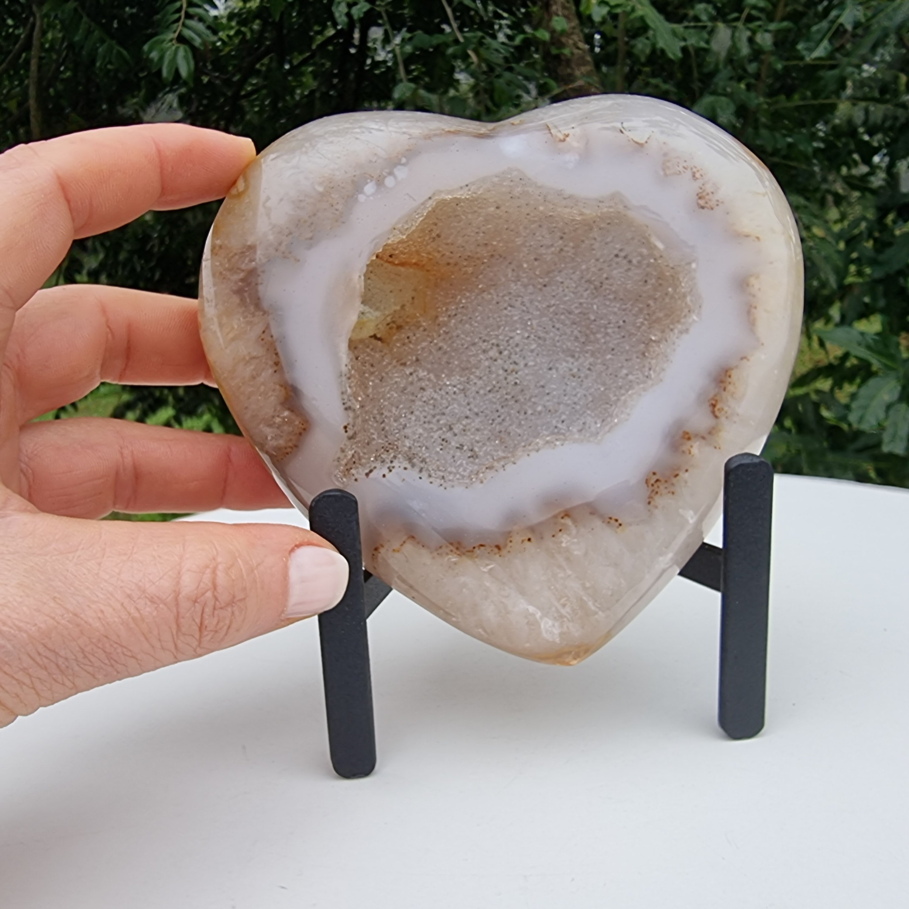 Agate Heart Geode, Extra Quality, metal stand, 1.39 lbs & 4.51" Tall #by Brcrystals