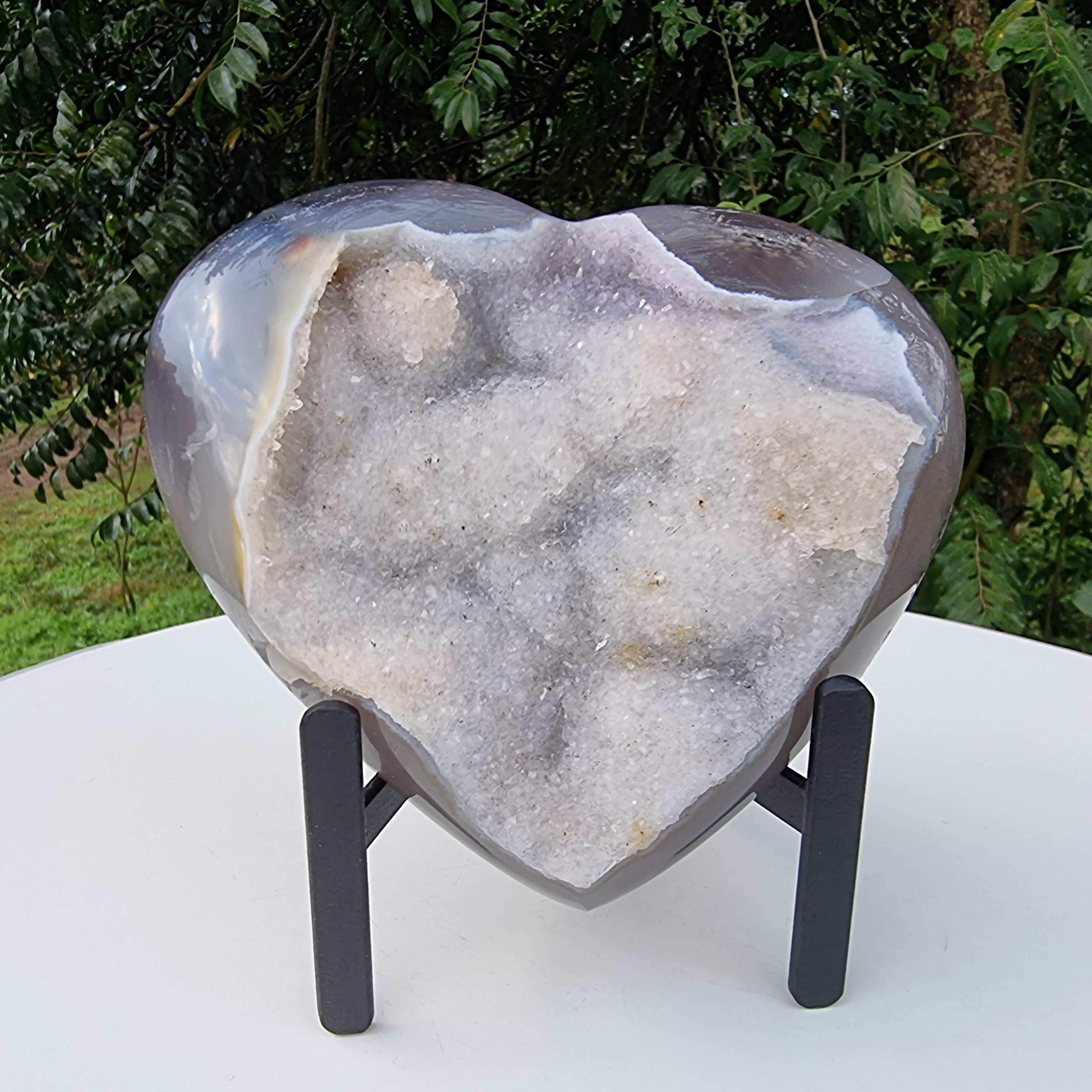 Agate Heart Geode, Extra Quality, metal stand, 1.39 lbs & 4.51" Tall #by Brcrystals