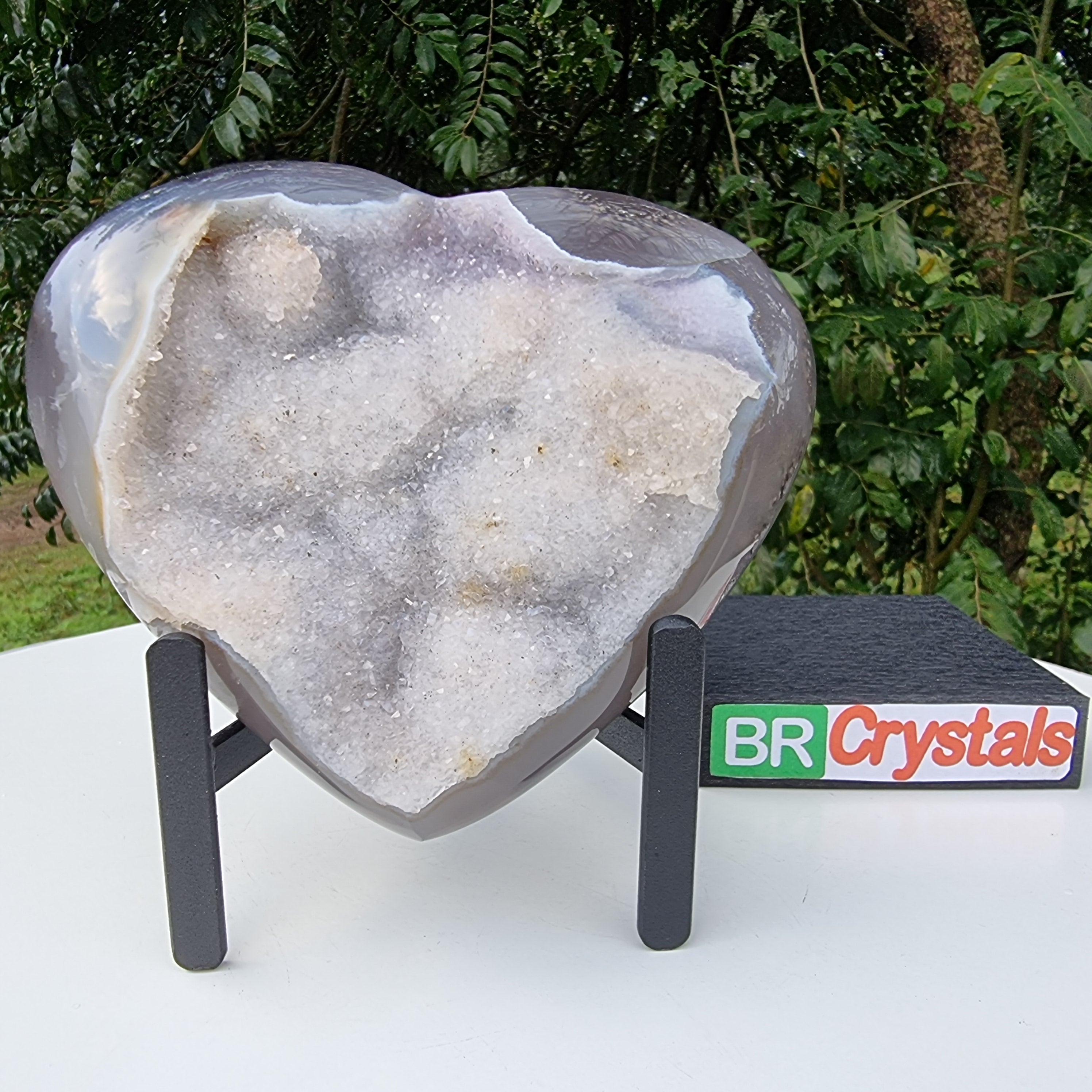 Agate Heart Geode, Extra Quality, metal stand, 1.39 lbs & 4.51" Tall #by Brcrystals