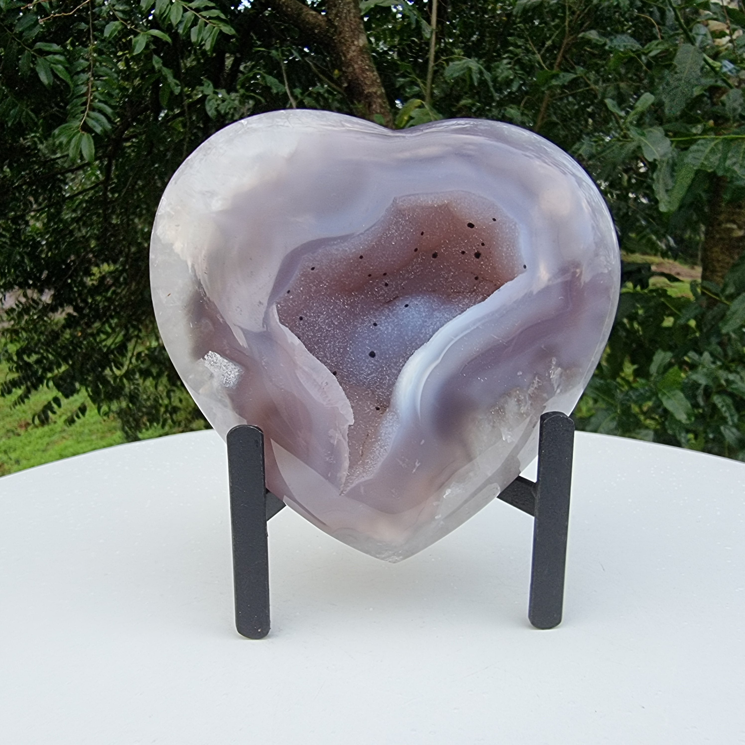 Agate Heart Geode, Extra Quality, metal stand, 1.39 lbs & 4.51" Tall #by Brcrystals