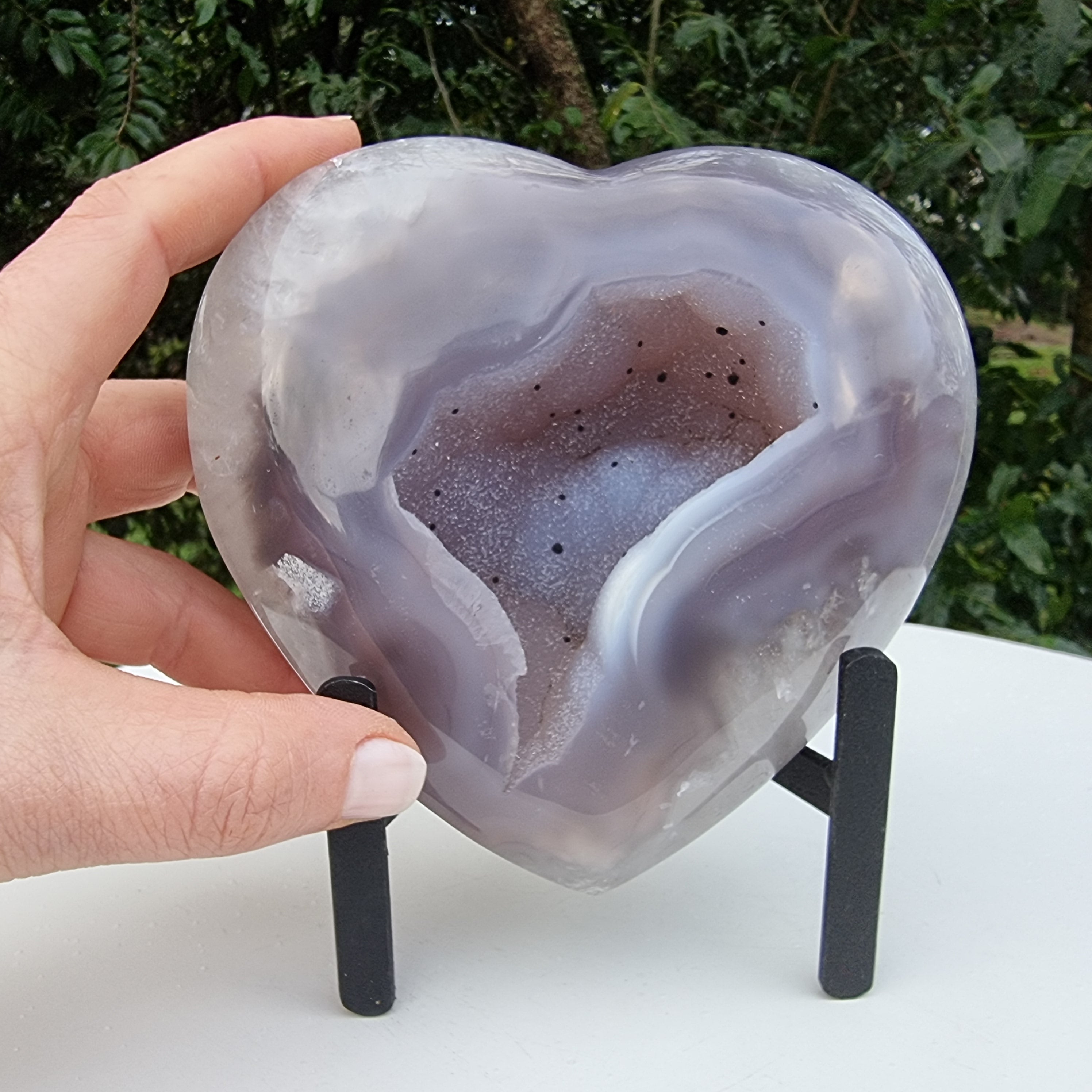 Agate Heart Geode, Extra Quality, metal stand, 1.39 lbs & 4.51" Tall #by Brcrystals