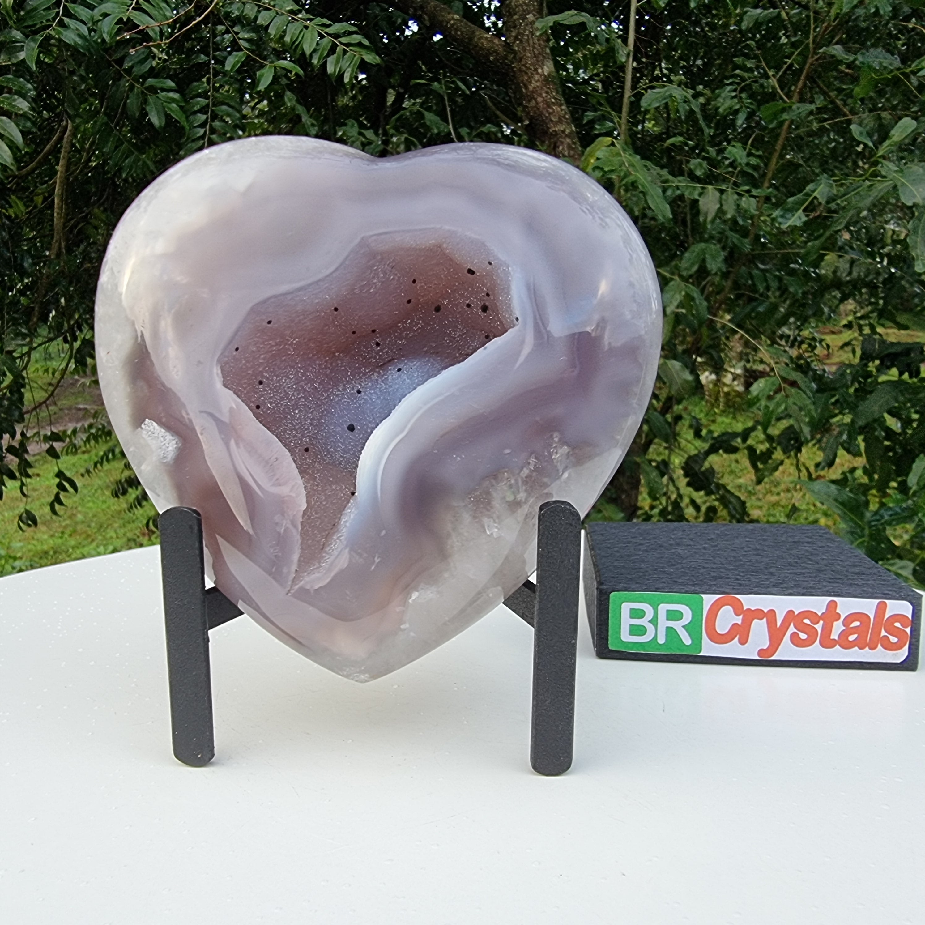 Agate Heart Geode, Extra Quality, metal stand, 1.39 lbs & 4.51" Tall #by Brcrystals