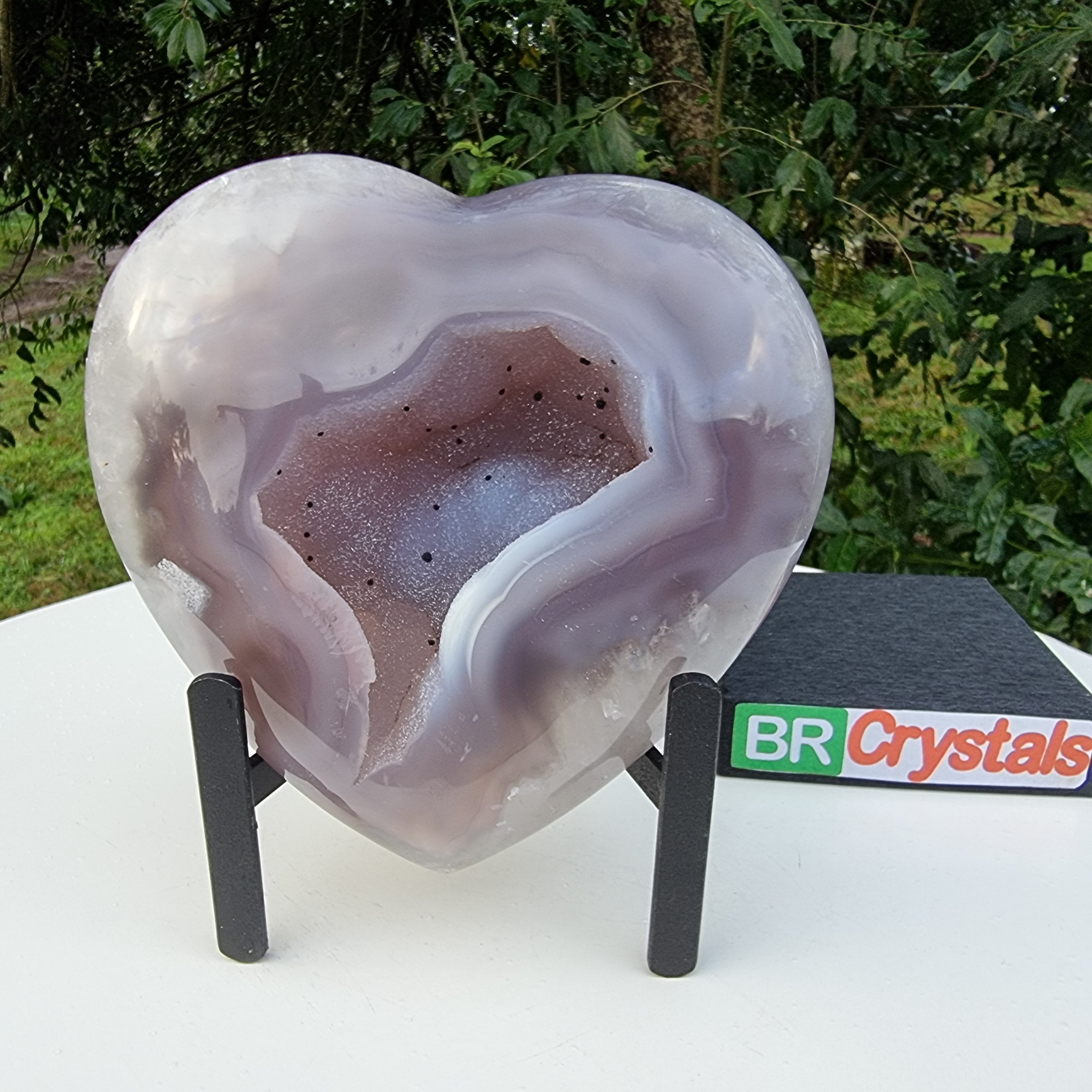 Agate Heart Geode, Extra Quality, metal stand, 1.39 lbs & 4.51" Tall #by Brcrystals