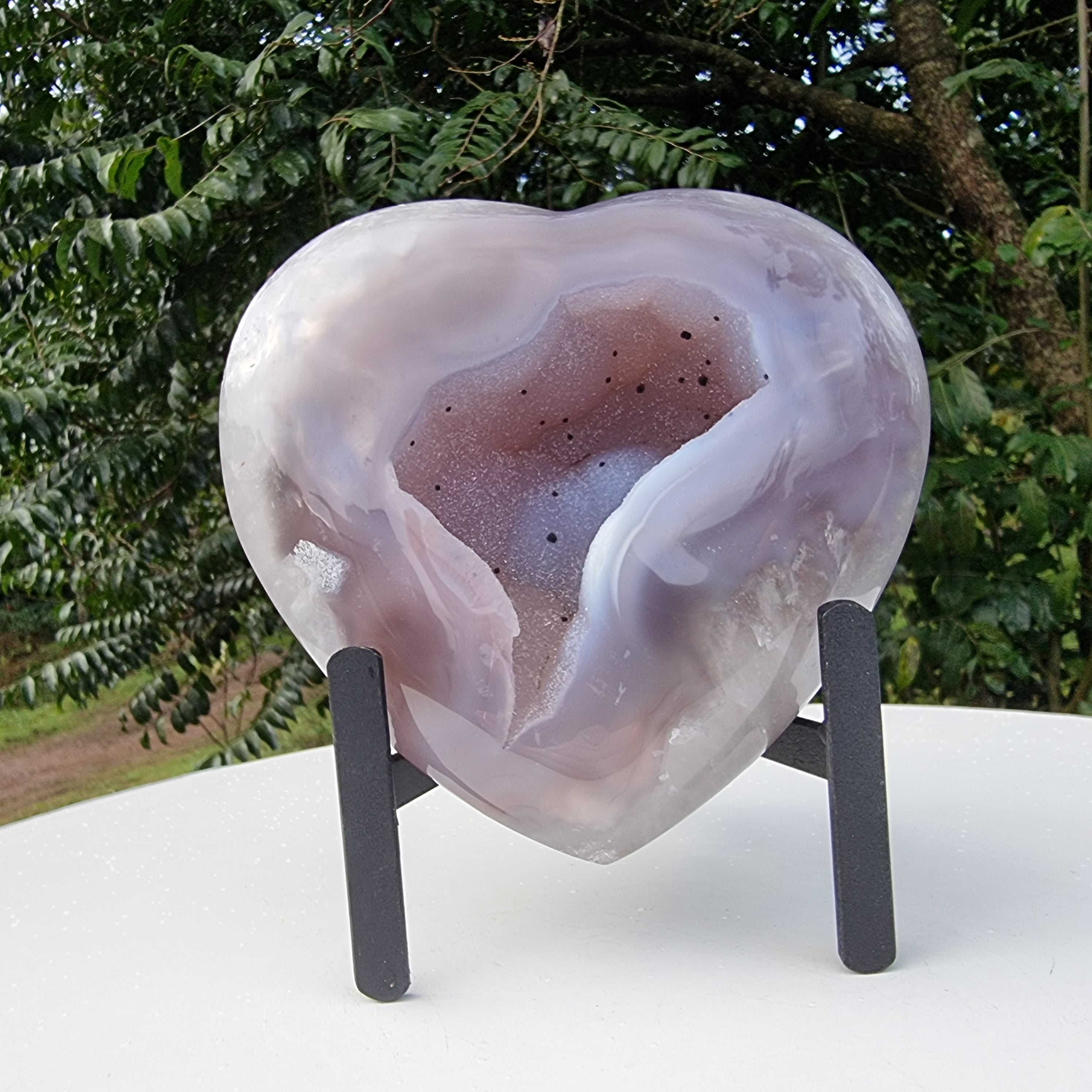 Agate Heart Geode, Extra Quality, metal stand, 1.39 lbs & 4.51" Tall #by Brcrystals