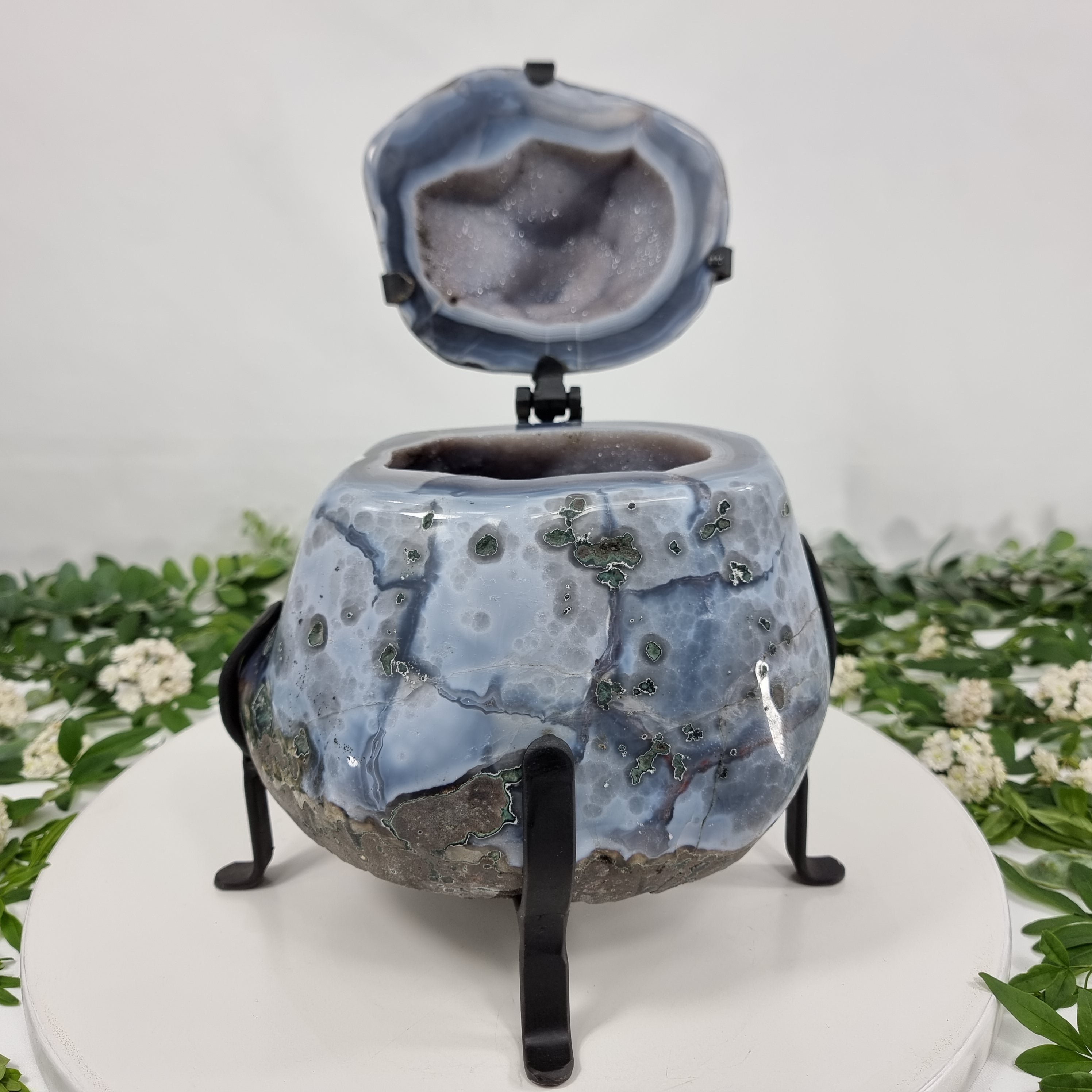 Polished Agate Geodes Jewelry Holder with Crystals One Piece