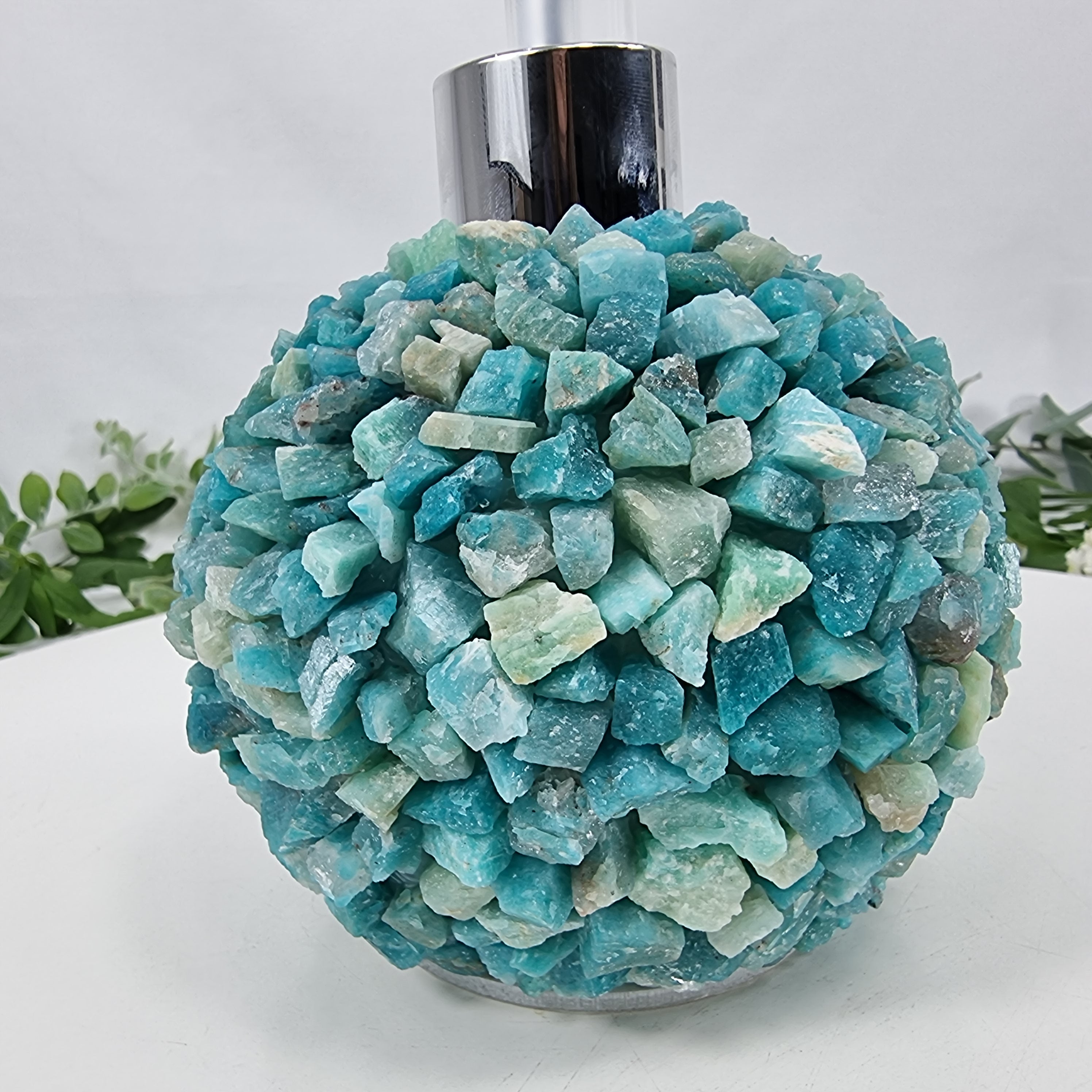 Jabonera de Amazonita Natural | Calidad Extra altura 15 cm | Boquilla Dorada y Plateada | Energía, Belleza y Sofisticación