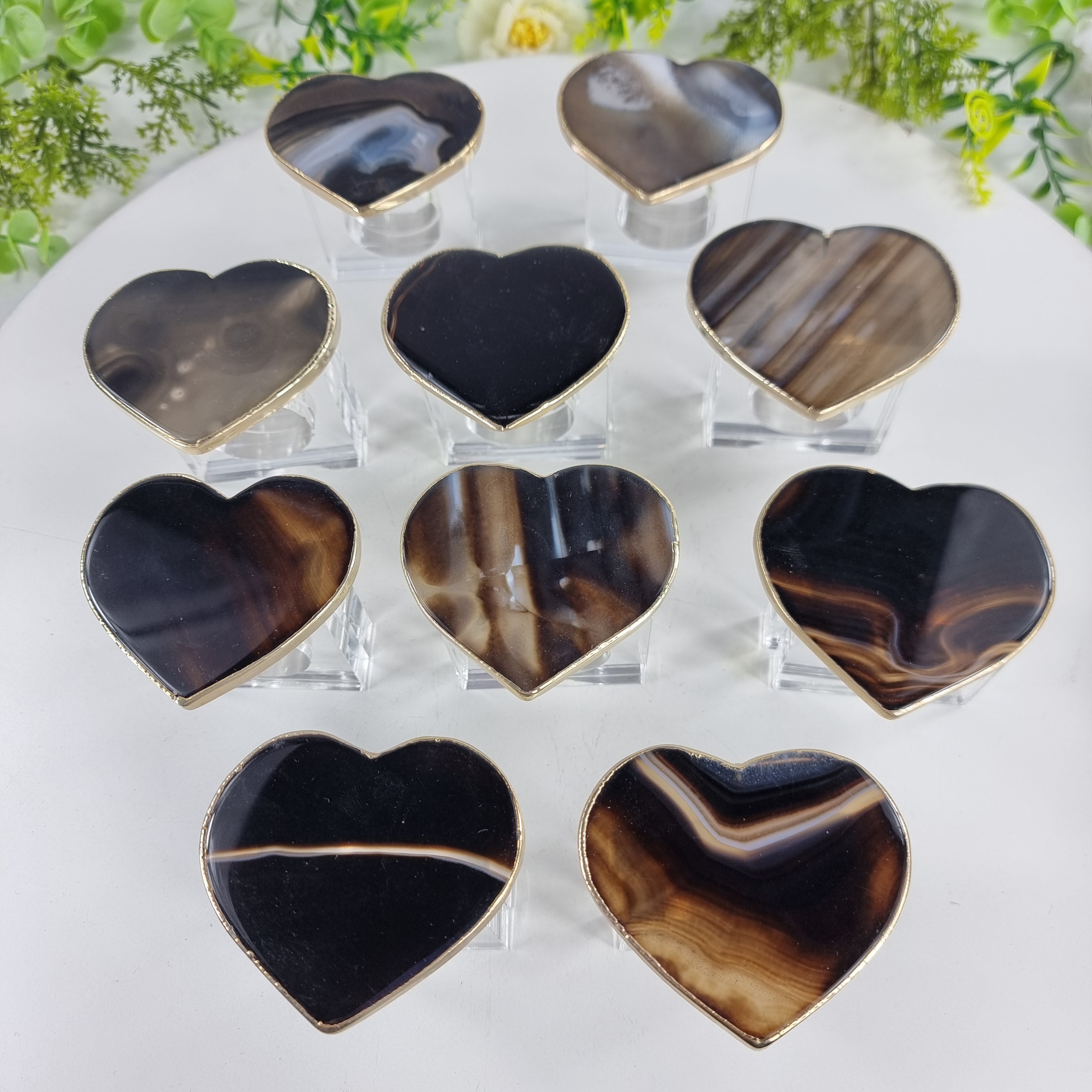 Agate Heart Napkin Rings GOLD PLATED | Kit 10 Units, Size 7 to 10 cm | Handcrafted Piece BR Crystals