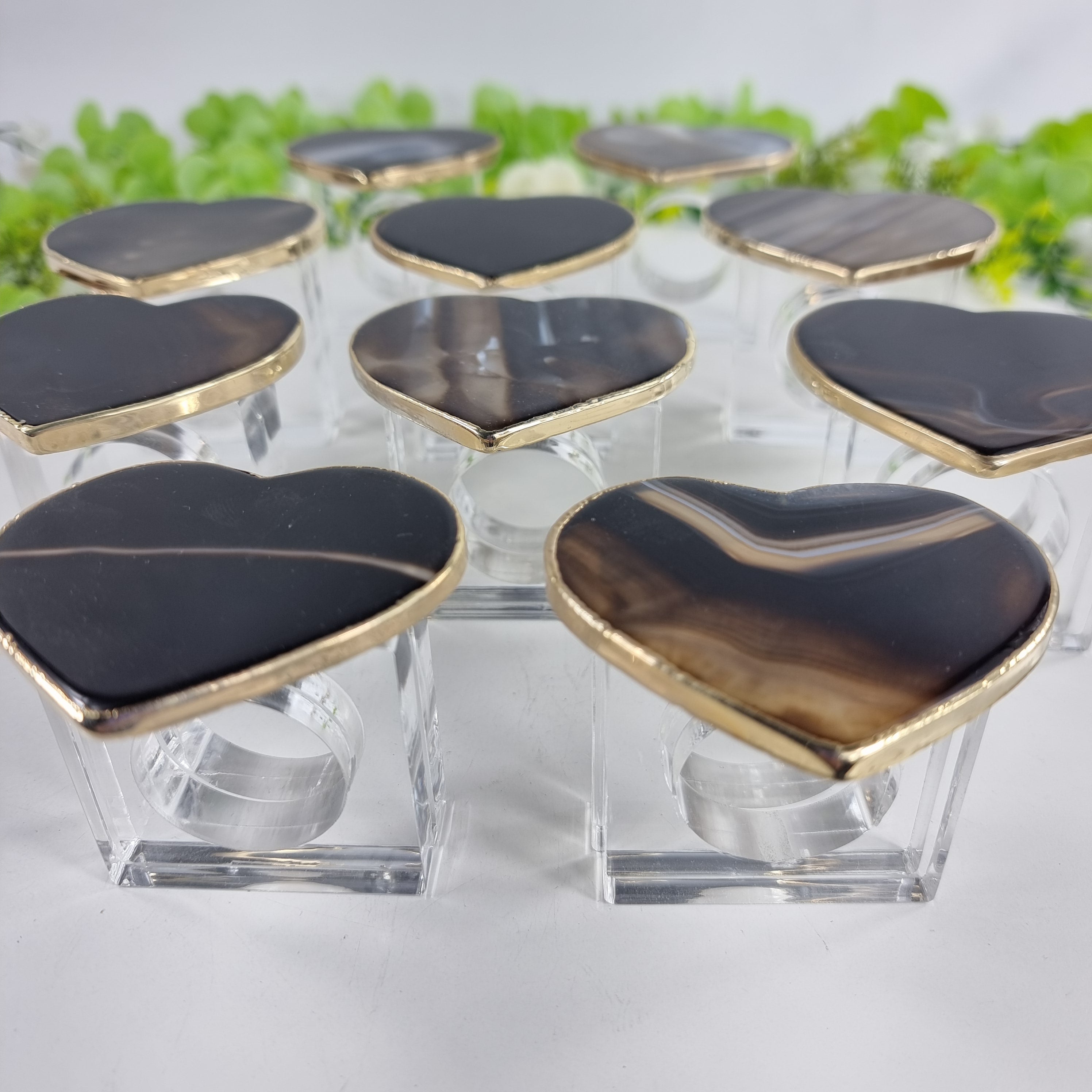 Agate Heart Napkin Rings GOLD PLATED | Kit 10 Units, Size 7 to 10 cm | Handcrafted Piece BR Crystals