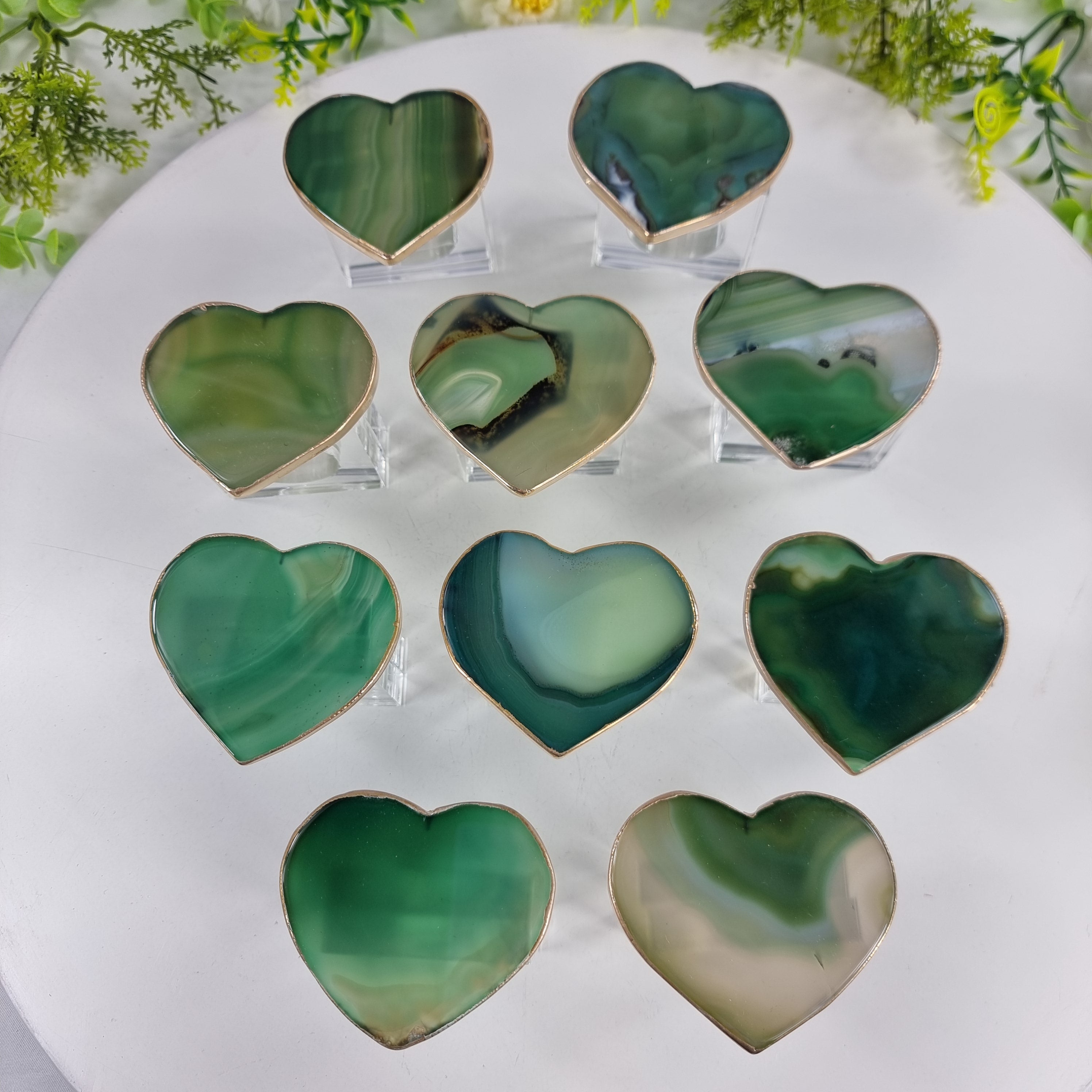 Agate Heart Napkin Rings GOLD PLATED | Kit 10 Units, Size 7 to 10 cm | Handcrafted Piece BR Crystals