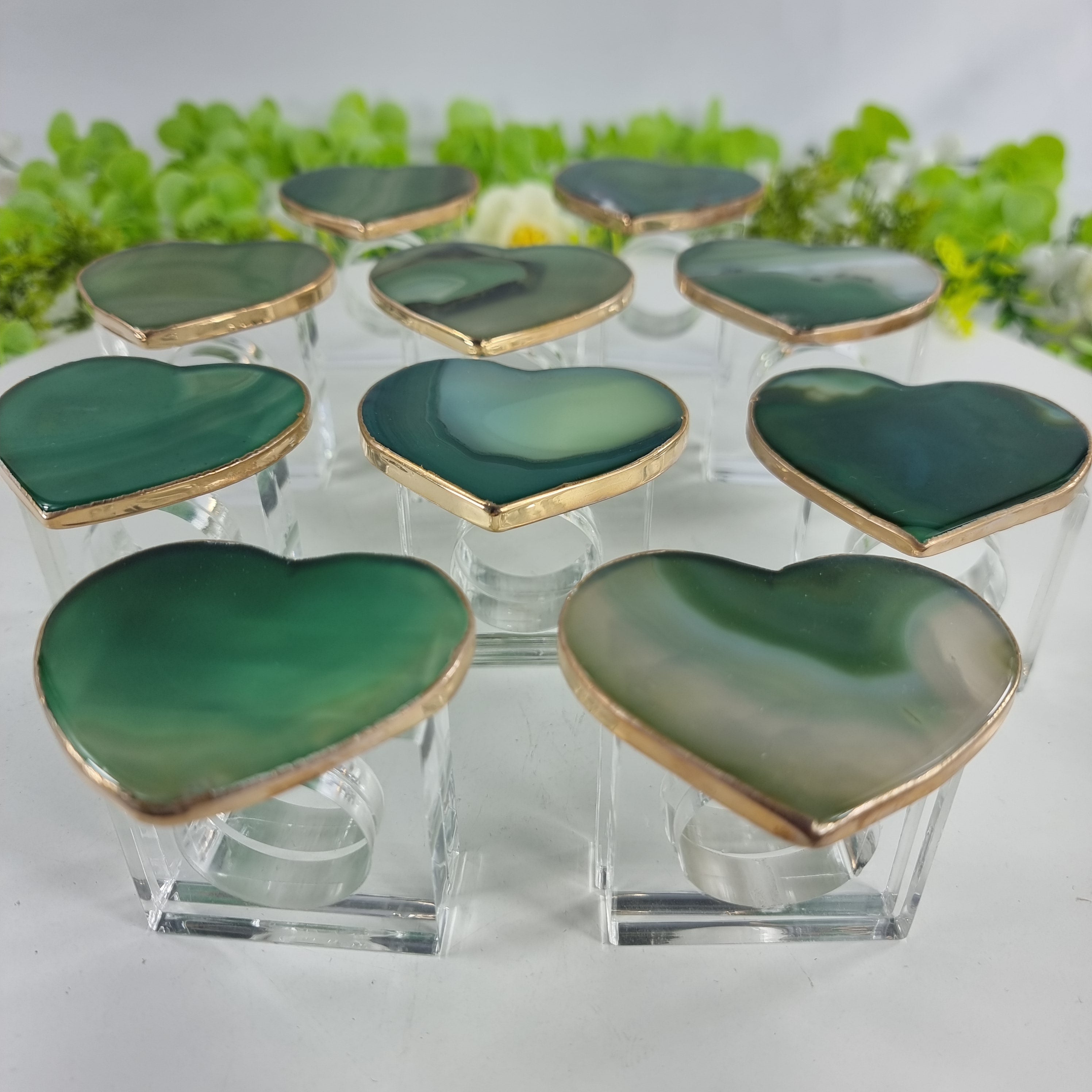 Agate Heart Napkin Rings GOLD PLATED | Kit 10 Units, Size 7 to 10 cm | Handcrafted Piece BR Crystals