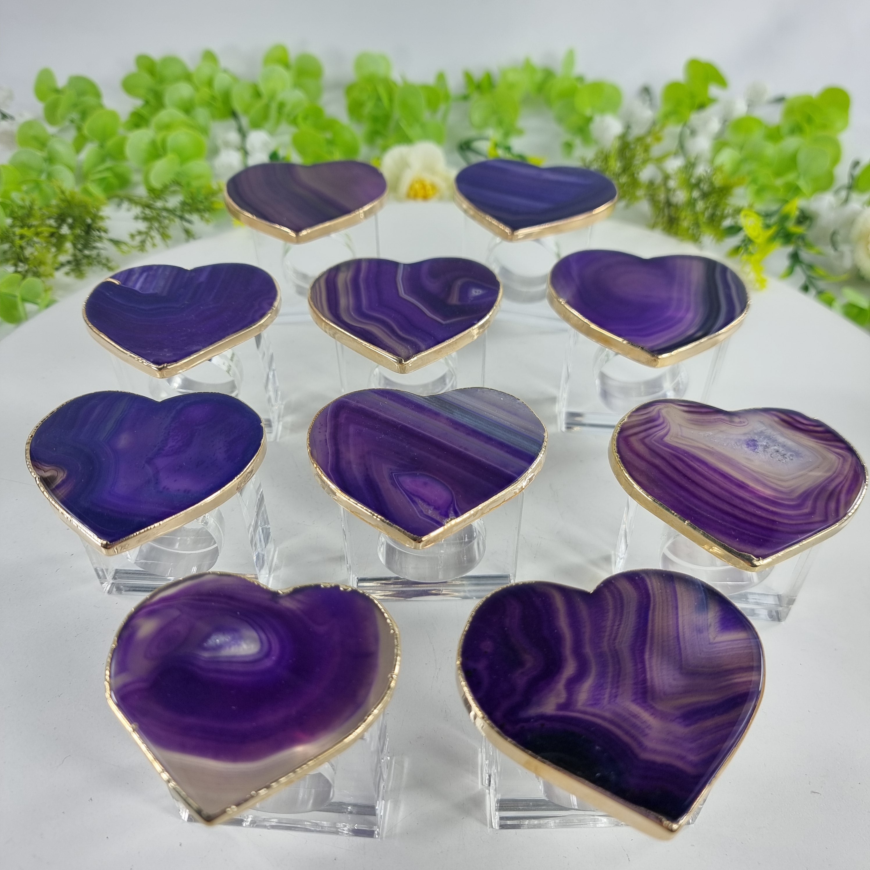 Agate Heart Napkin Rings GOLD PLATED | Kit 10 Units, Size 7 to 10 cm | Handcrafted Piece BR Crystals