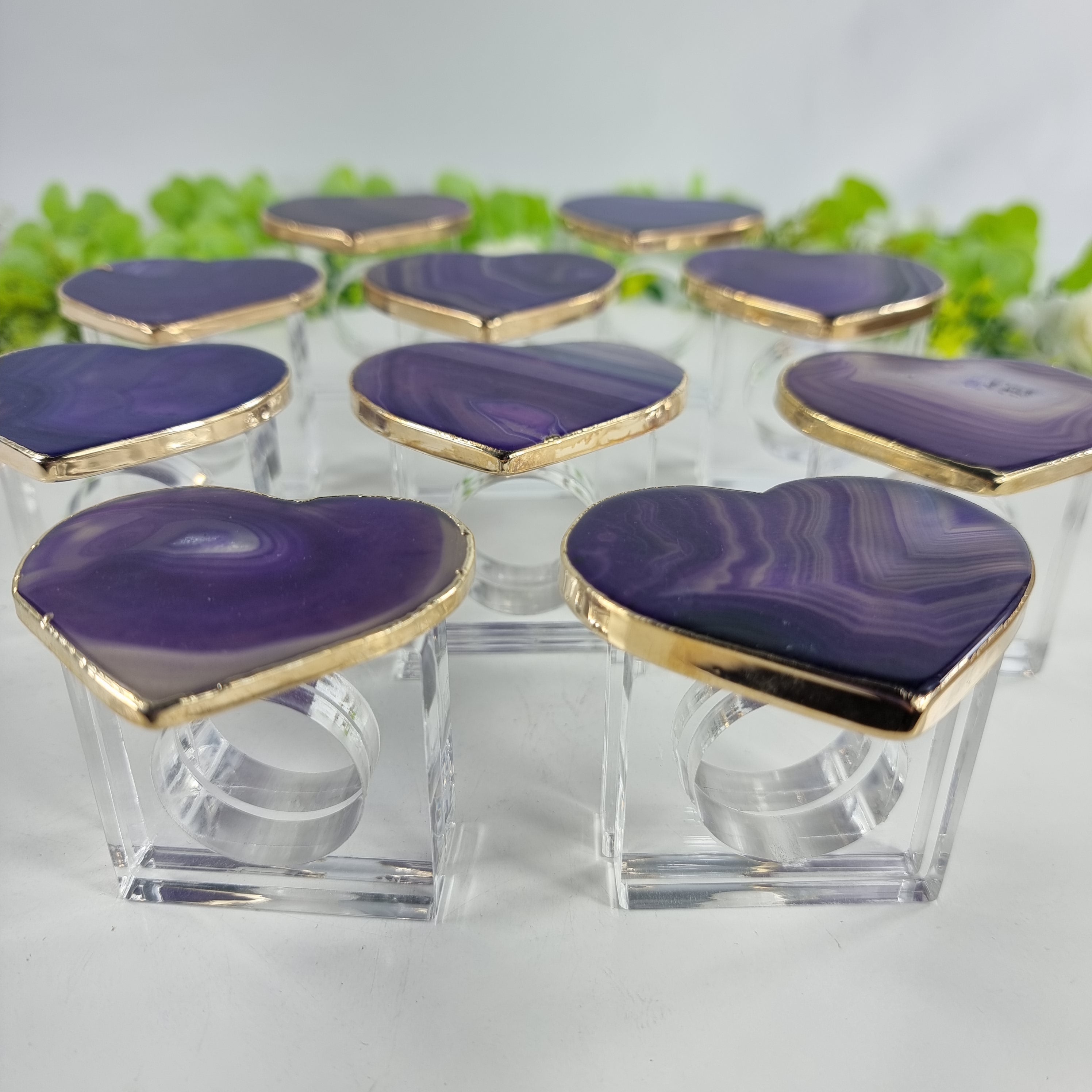 Agate Heart Napkin Rings GOLD PLATED | Kit 10 Units, Size 7 to 10 cm | Handcrafted Piece BR Crystals