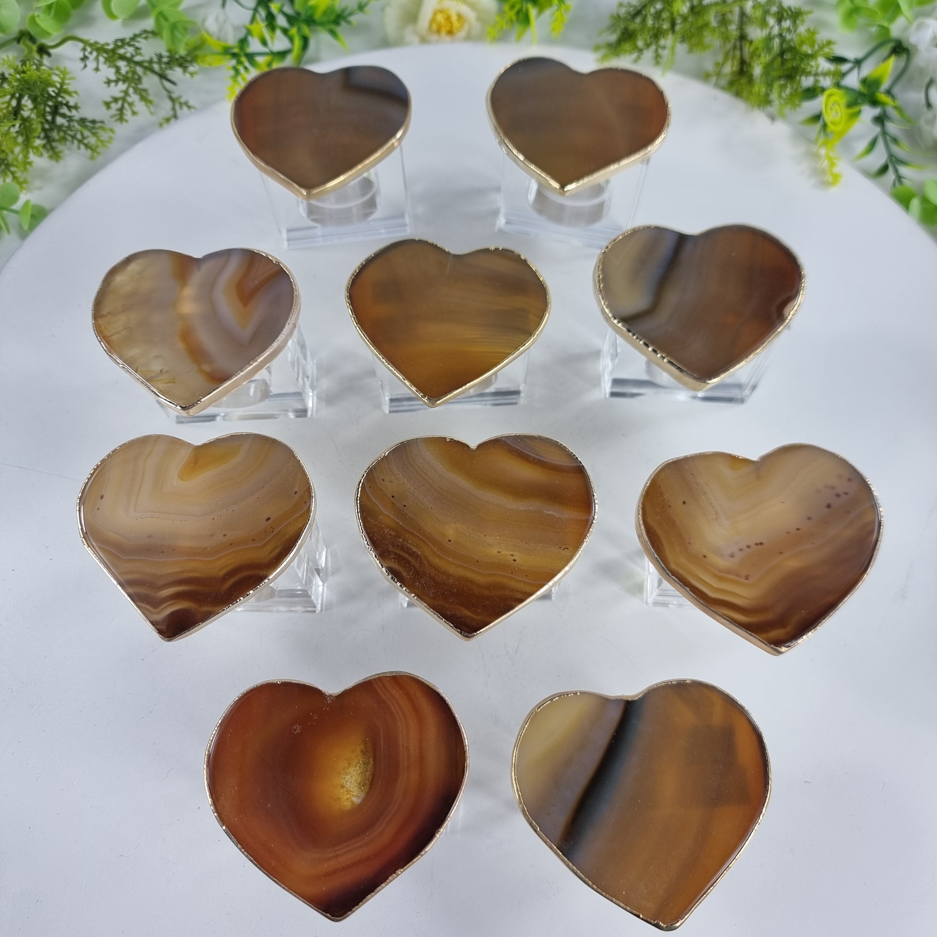 Agate Heart Napkin Rings GOLD PLATED | Kit 10 Units, Size 7 to 10 cm | Handcrafted Piece BR Crystals